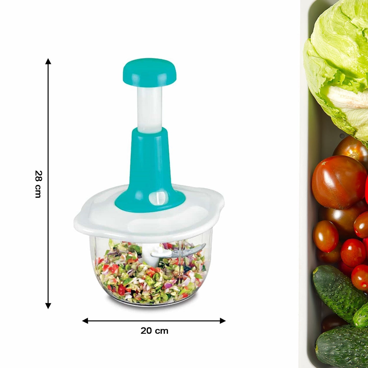 Hand Press Fruits and Vegetable 2 in 1 Push Chopper for Kitchen, 3 Sharp Stainless Steel Blades (1600Ml) - Springkart 
