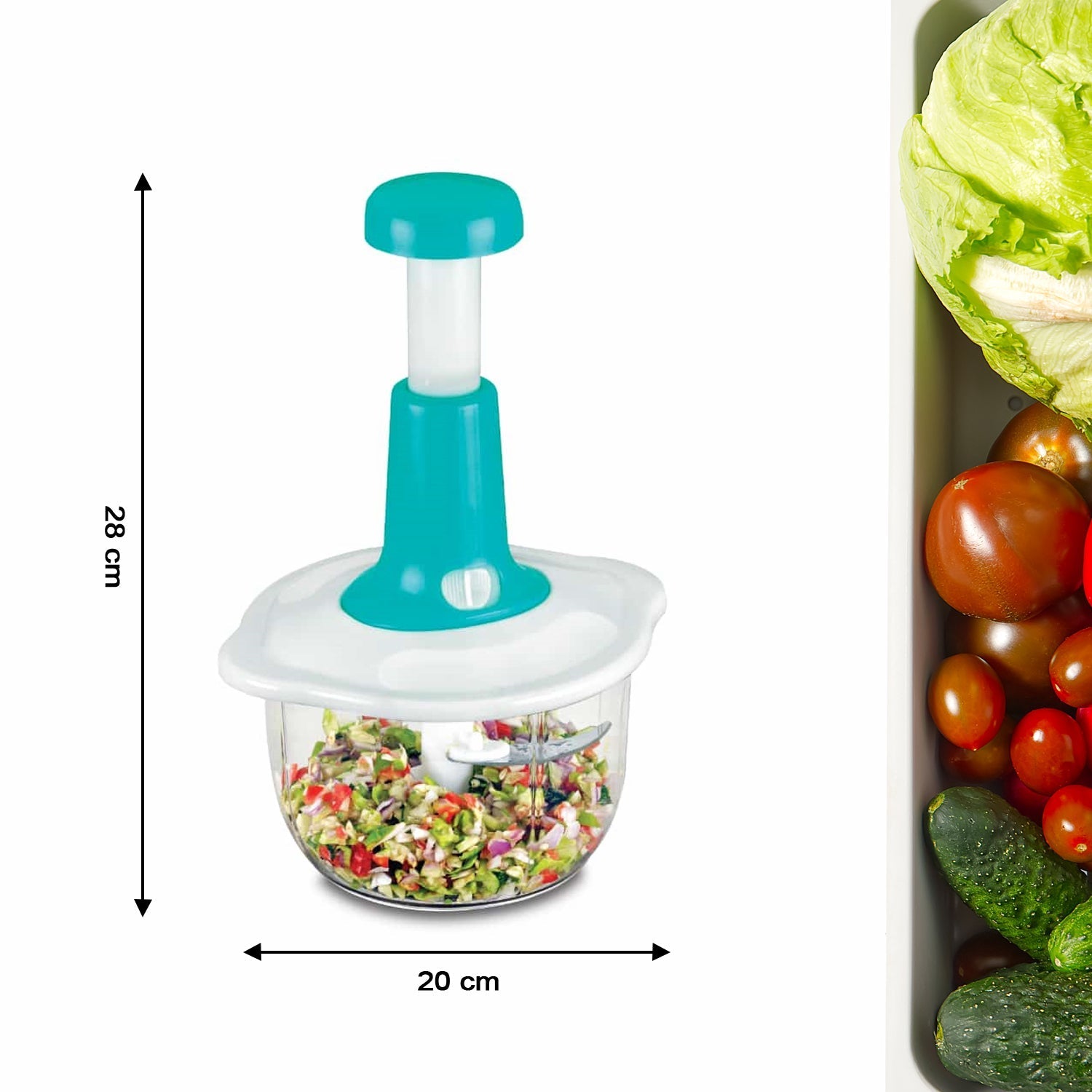 Hand Press Fruits and Vegetable 2 in 1 Push Chopper for Kitchen, 3 Sharp Stainless Steel Blades (1600Ml) - Springkart 