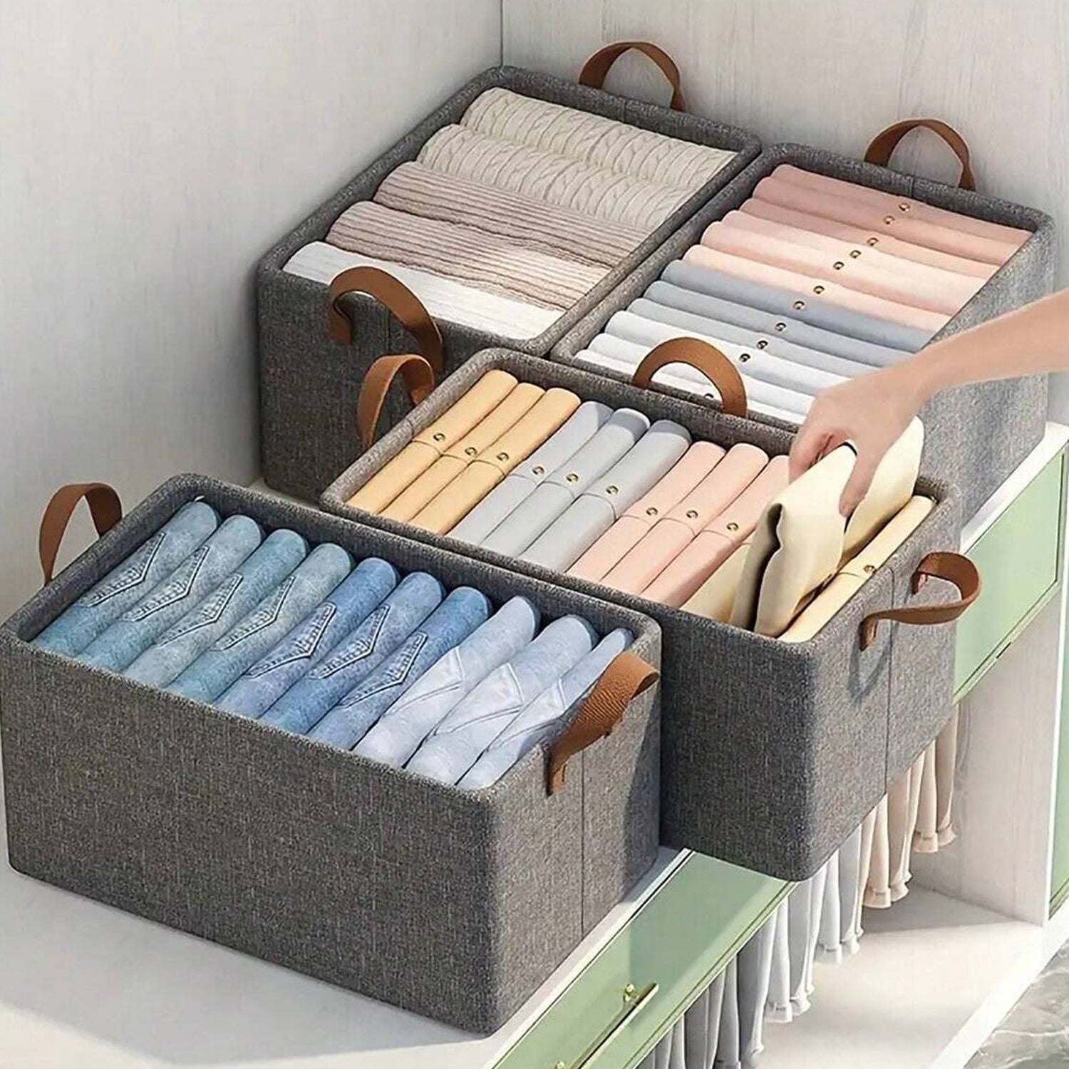 Cloth storage baskets, closet storage bins, Canvas Fabric Storage Basket for shelves, basket organizers for shelf, storage bins for clothes (48×27 Cm) - Springkart 