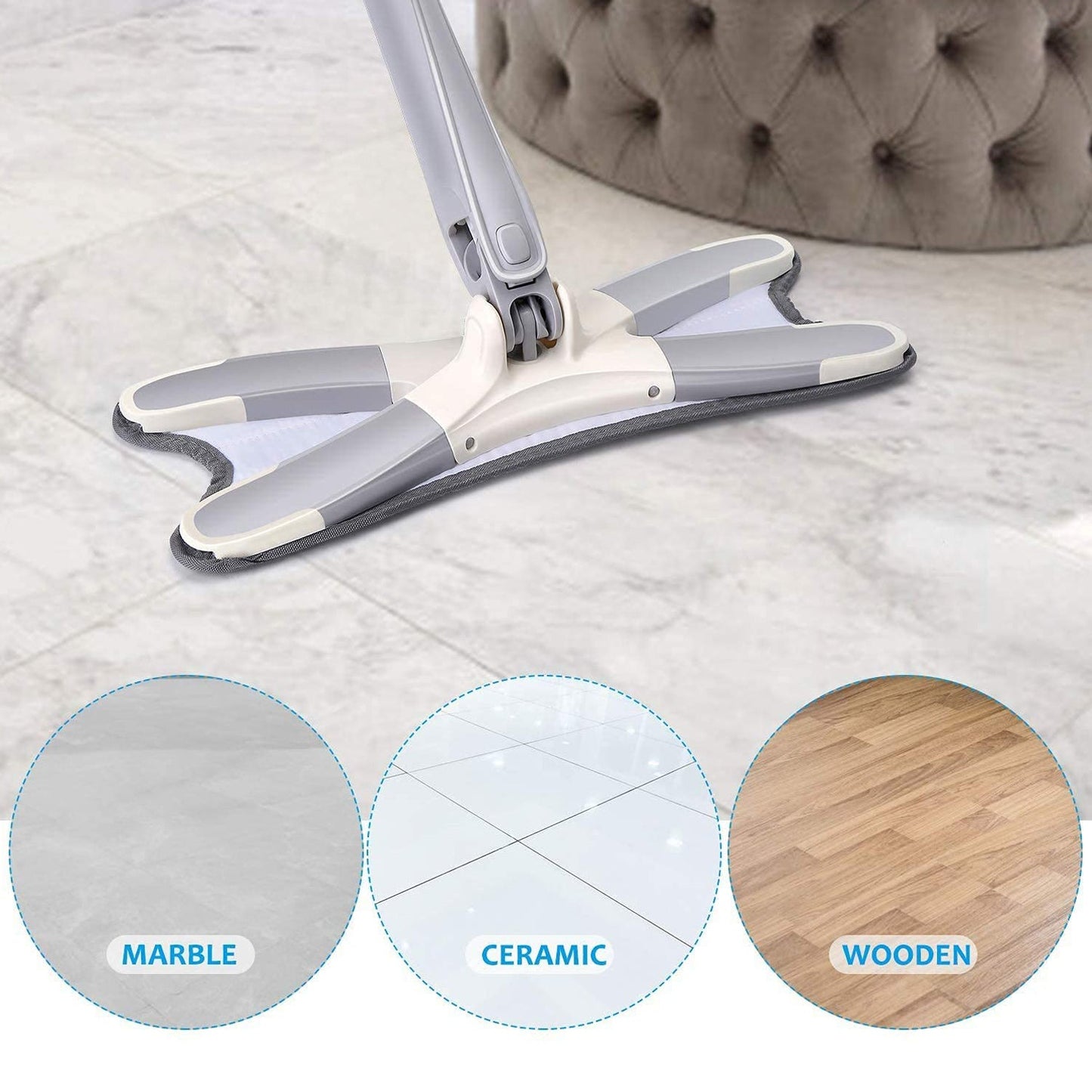 Adjustable 360° Flat Hand Mop: Floors, Walls, Ceilings (Easy Squeeze) - Springkart 