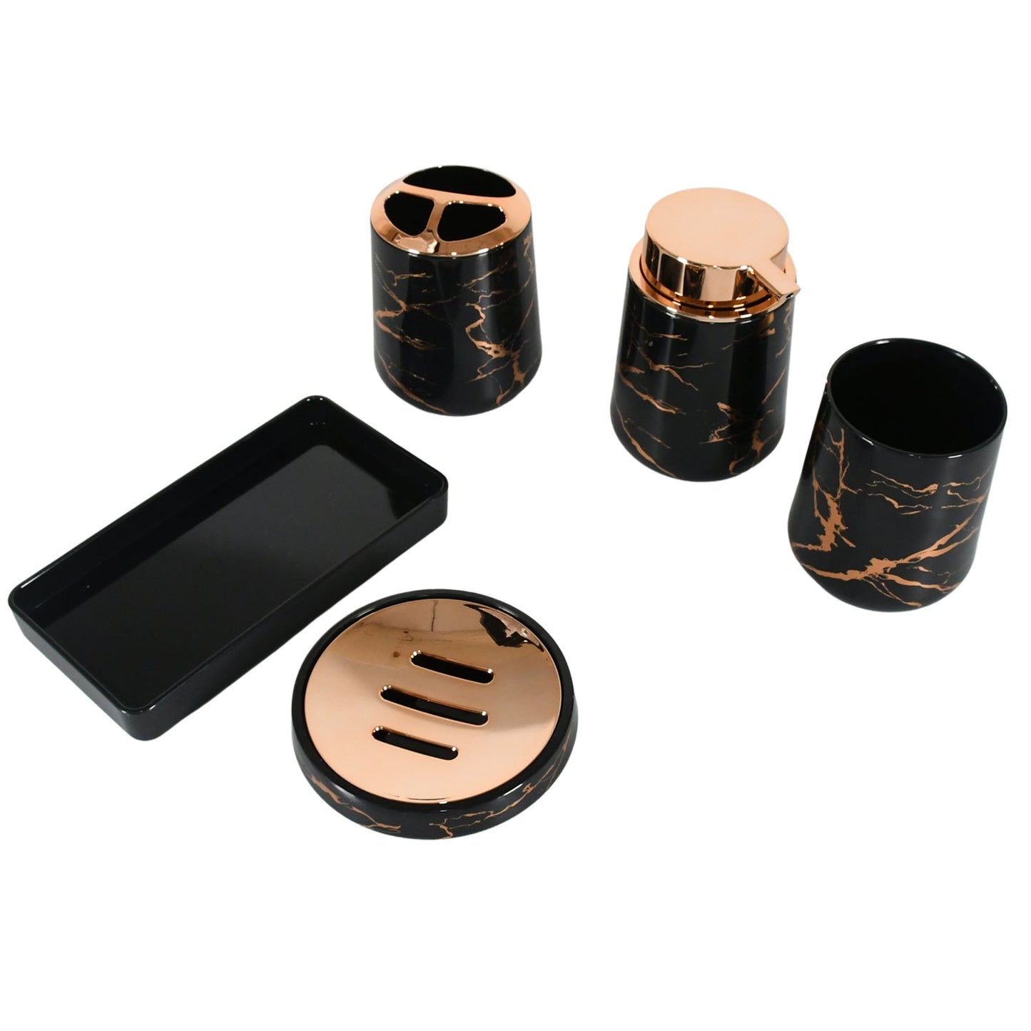 Bathroom Accessory Set Bathroom Decor Premium Quality (5 PCS) 1 X Tumbler,1 X Dispenser,1 X Toothbrush Holder, 1 X Soap Dish & 1 X Tray - Springkart 