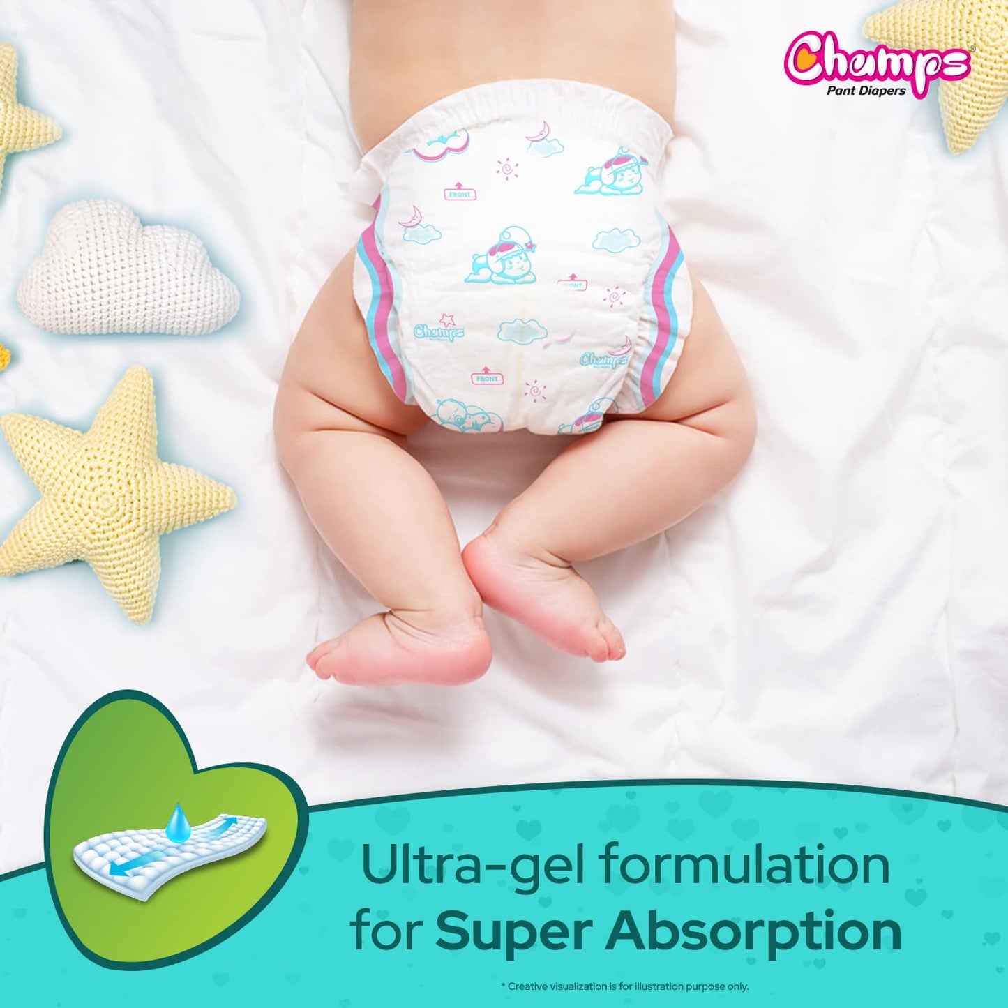 Champs Soft and Dry Baby Diaper Pants 62 Pcs (Large Size L62) - Springkart 