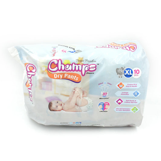 Champs Soft & Dry Baby Diaper Pants (XL, 10 Pcs): Leakproof Comfort - Springkart 