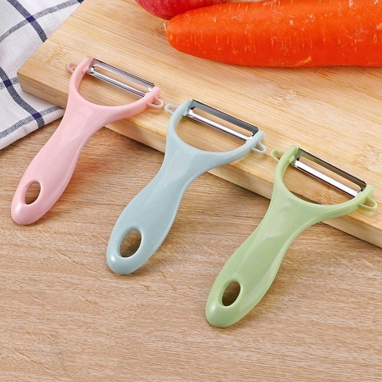 Plastic Kitchen Peeler - Green & Classic Stainless Steel 3-Piece Knife Set Combo - Springkart 