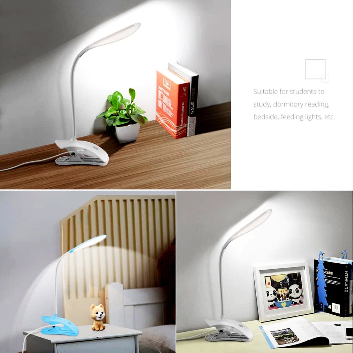 Desk Lamp Adjustable Gooseneck USB Rechargeable 3 modes of Lighting, Reading Lamp for Dorm White, Study Desk lamp Suitable for Girls College Bedroom Reading - Springkart 