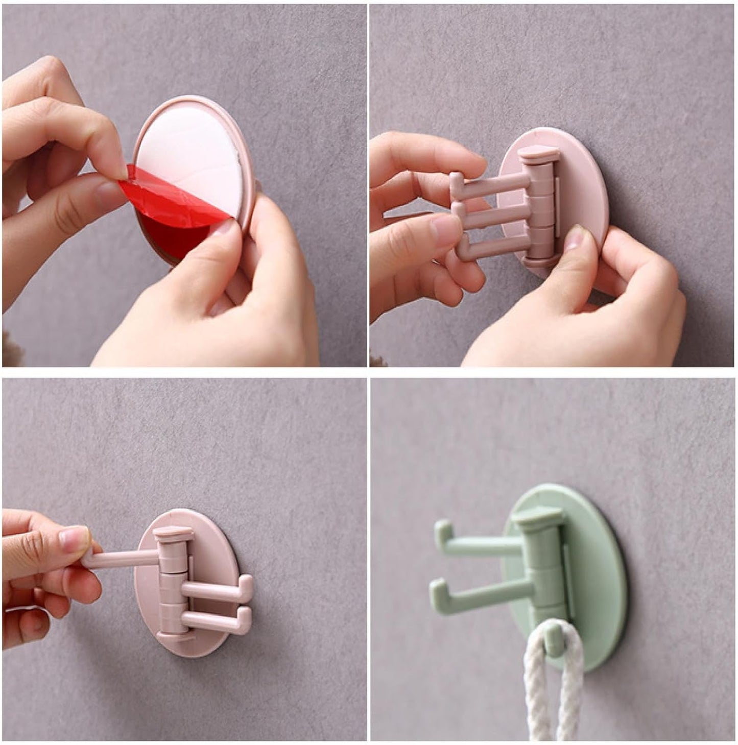 Sticky Hook Household Strong Punch-Free Hook, 180°Foldable Multi-Function Rotatable Hook with 3 Hooks, Suitable for Bathroom, Office (1 Pc) - Springkart 