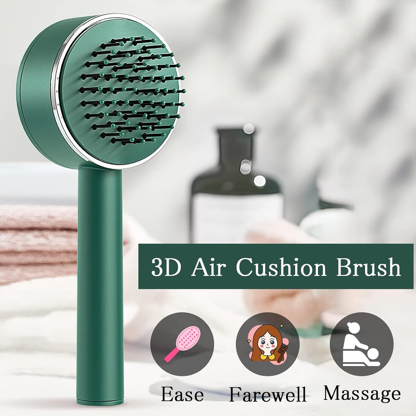 Air Cushion Massage Brush, Airbag Massage Comb with Long Handle, Self-Cleaning Hair Brush, Detangling Anti-Static for All Hair - Springkart 
