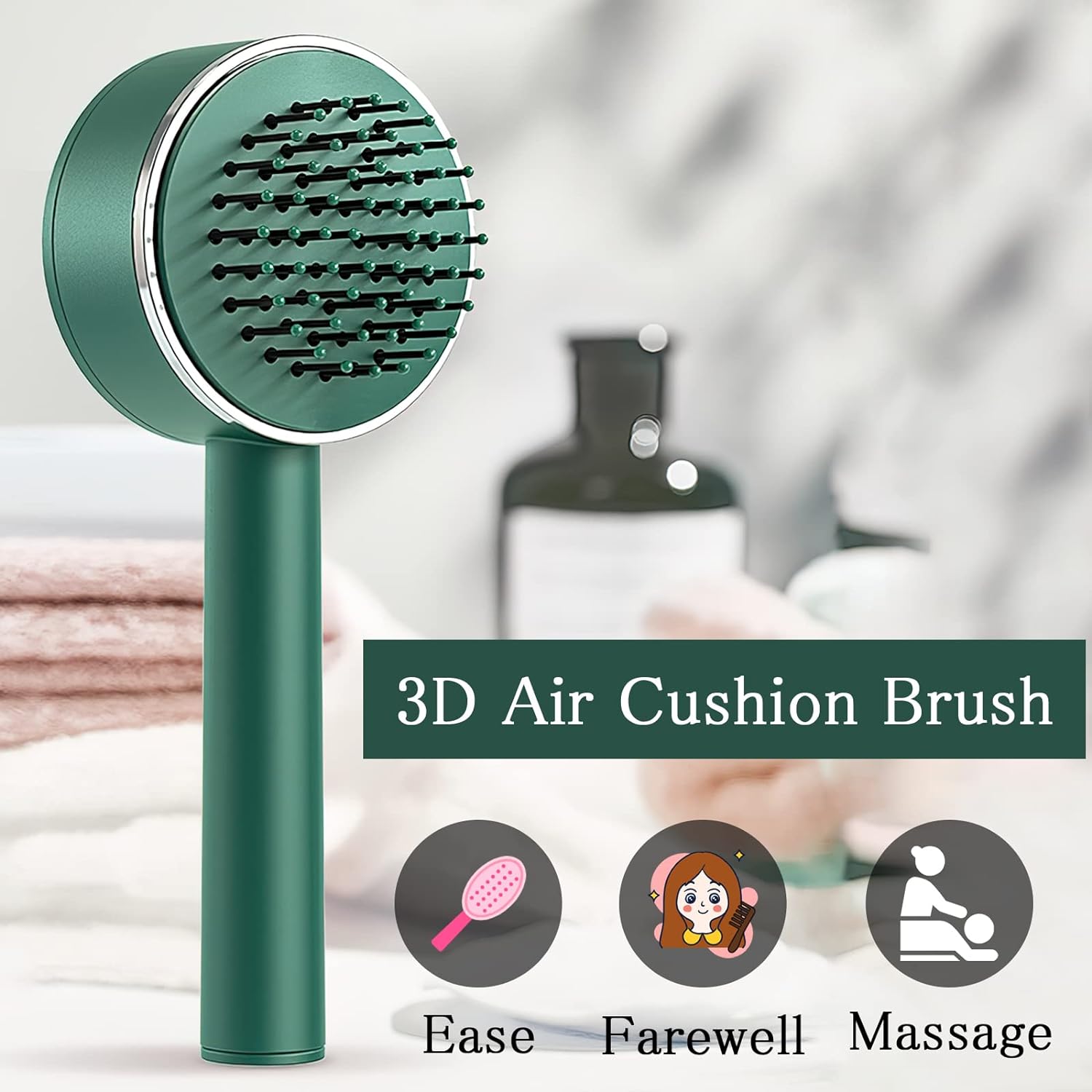 Air Cushion Massage Brush, Airbag Massage Comb with Long Handle, Self-Cleaning Hair Brush, Detangling Anti-Static for All Hair - Springkart 