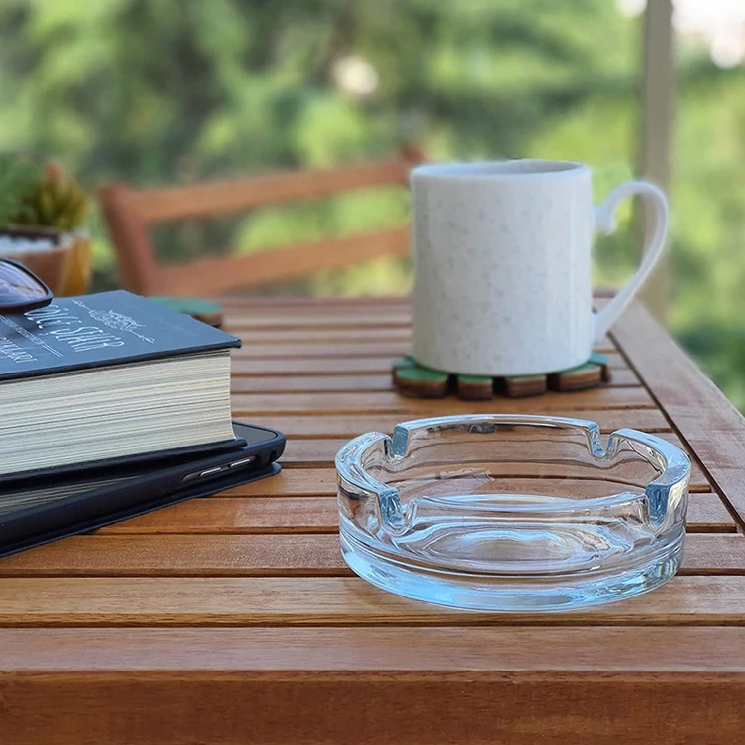 Glass Classic Crystal Quality Cigar Cigarette Ashtray Round Tabletop for Home Office Indoor Outdoor Home Decor - Springkart 