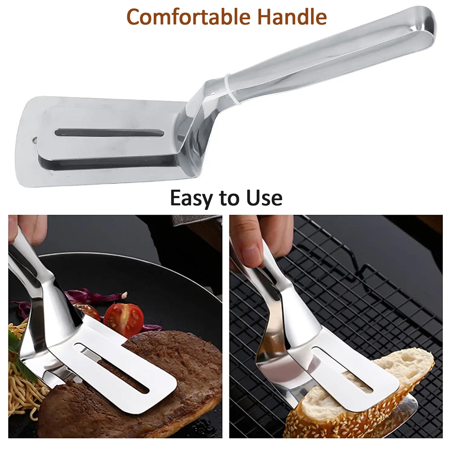Multifunction Cooking Serving Turner Frying Food Tong. Stainless Steel Steak Clip Clamp BBQ Kitchen Tong. - Springkart 