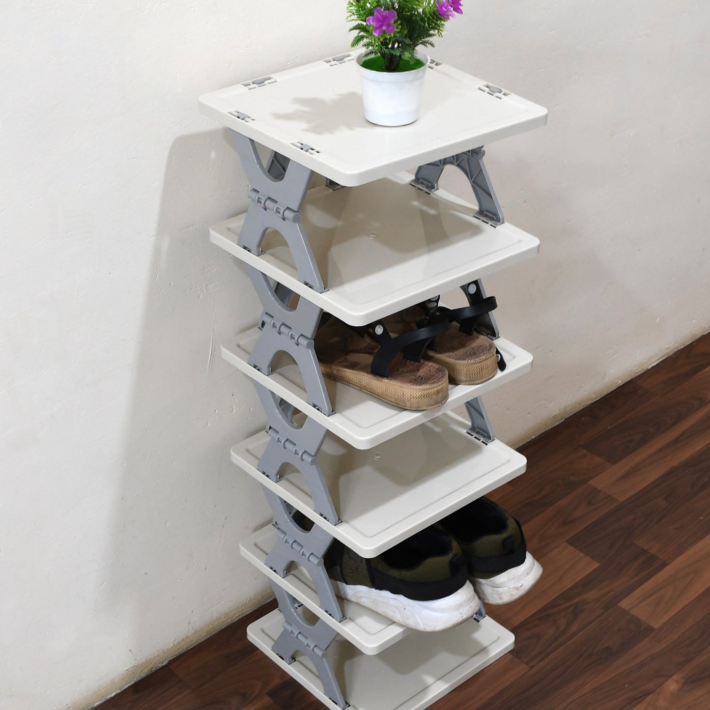 Smart Shoe Rack with 6 Layer Shoes Stand Multifunctional Entryway Foldable &amp; Collapsible Door Shoe Rack Free Standing Heavy Duty Plastic Shoe Shelf Storage Organizer Narrow Footwear Home (Mix Color) - Springkart 