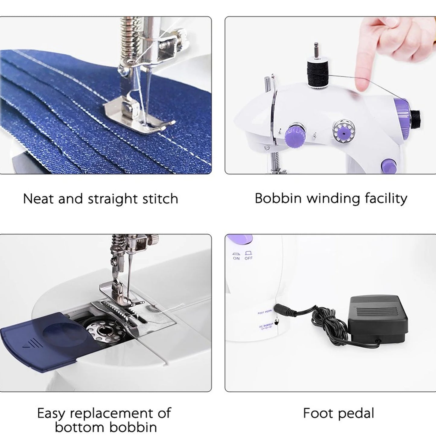 Home Tailoring Sewing Machine With Extension Table Set, Foot Pedal, Adapter Mini Electric Machine