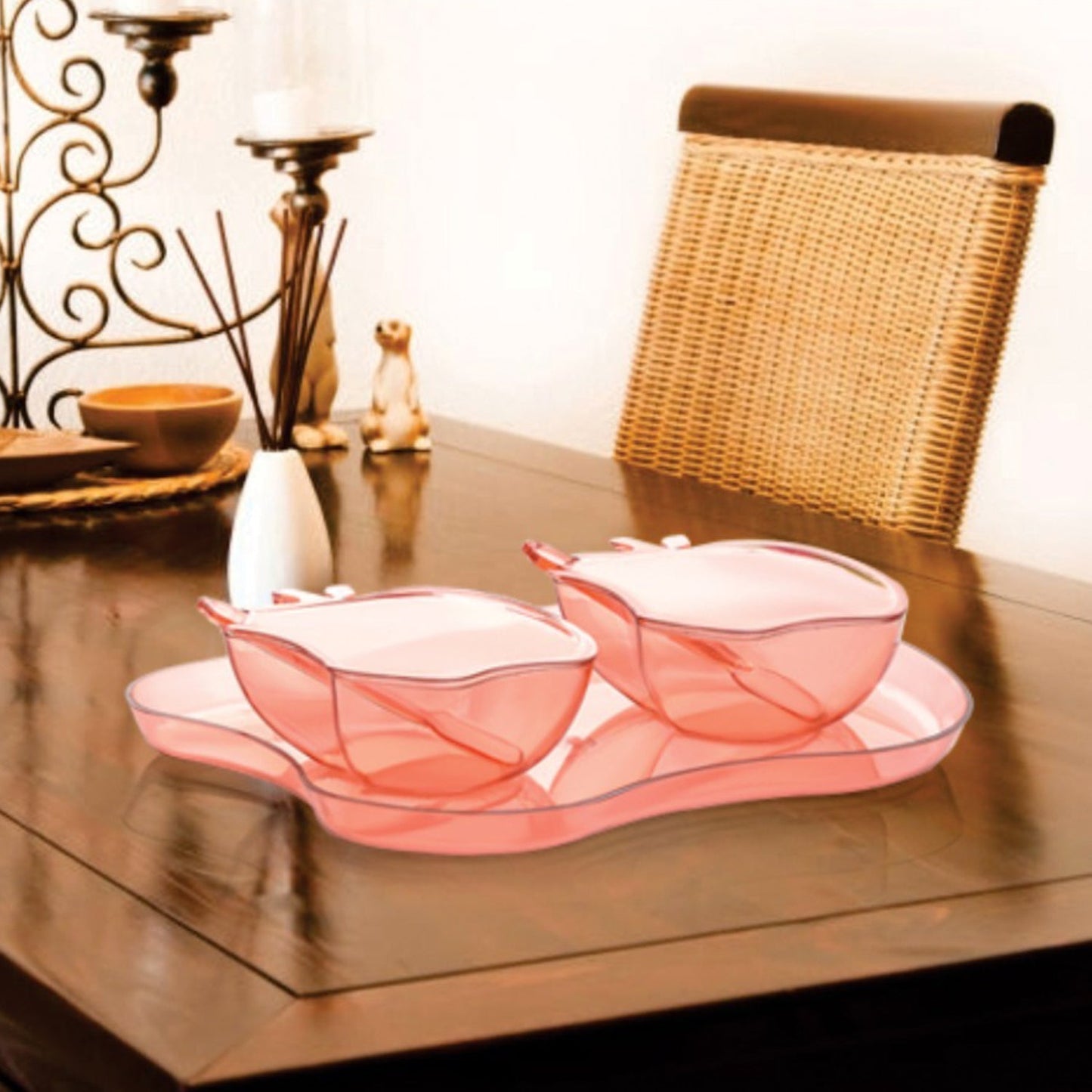 Apple Shape 2Piece Serving Set of Bowl with Spoon & Tray. Dinnerware Serving Snacks & Pickle - Springkart 