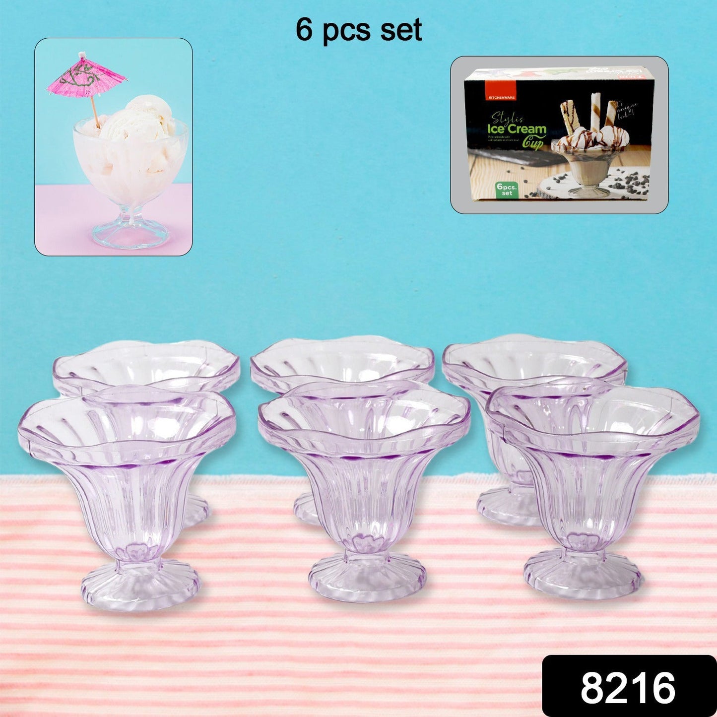 Crystal Plastic Ice-Cream Bowl, Home & Kitchen Serving Platter or Dessert Cup for Sundae, Sweets, Snacks, Fruit, Pudding, Nuts or Dip, Serving Bowls (Crystal Cups, Set of 6) - Springkart 