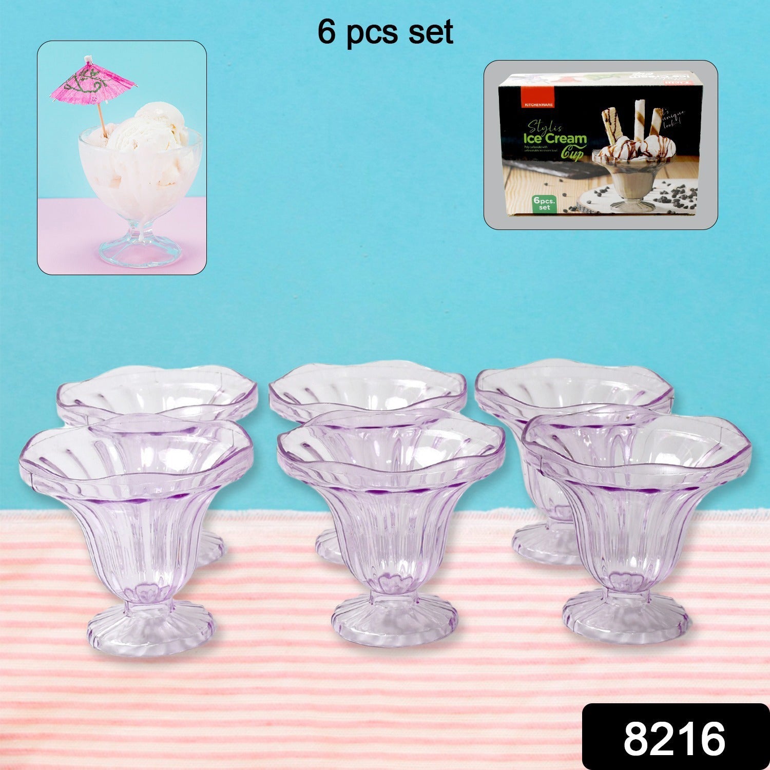 Crystal Plastic Ice-Cream Bowl, Home & Kitchen Serving Platter or Dessert Cup for Sundae, Sweets, Snacks, Fruit, Pudding, Nuts or Dip, Serving Bowls (Crystal Cups, Set of 6) - Springkart 