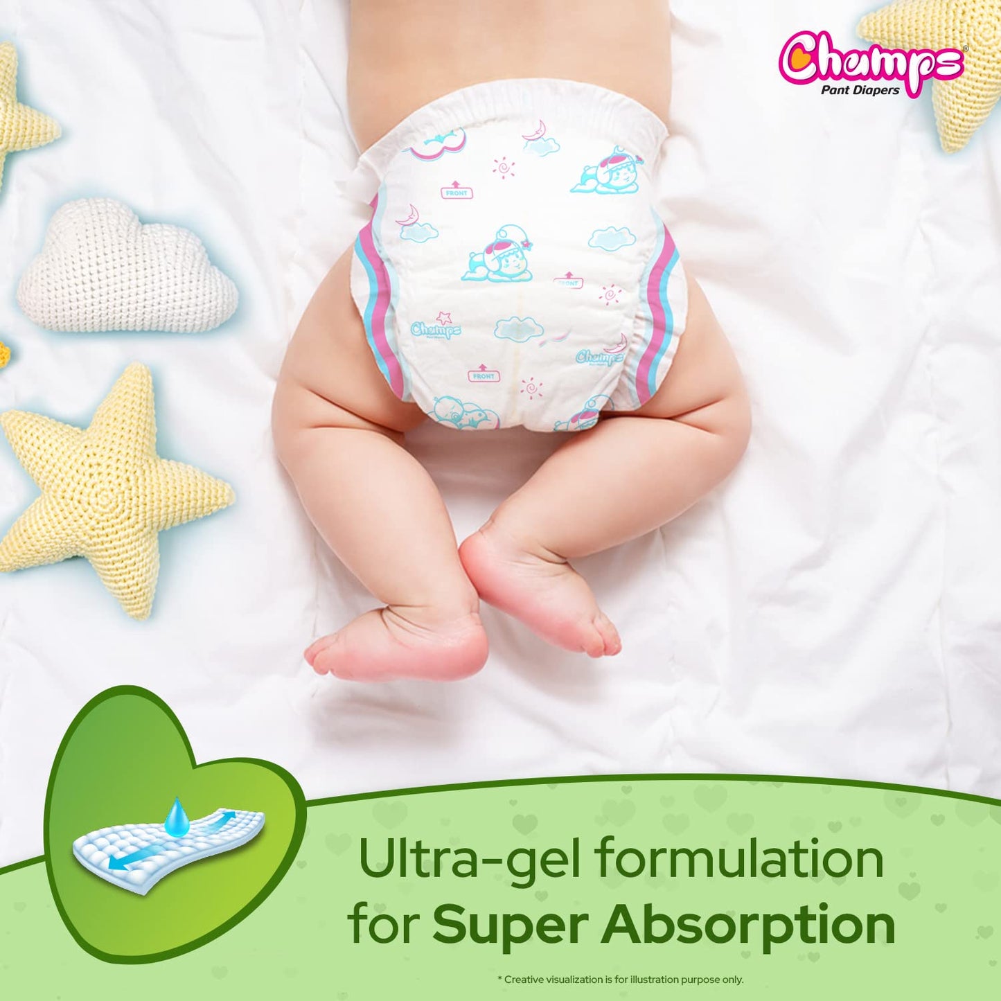 Champs Soft and Dry Baby Diaper Pants 78 Pcs (Small Size S78) - Springkart 