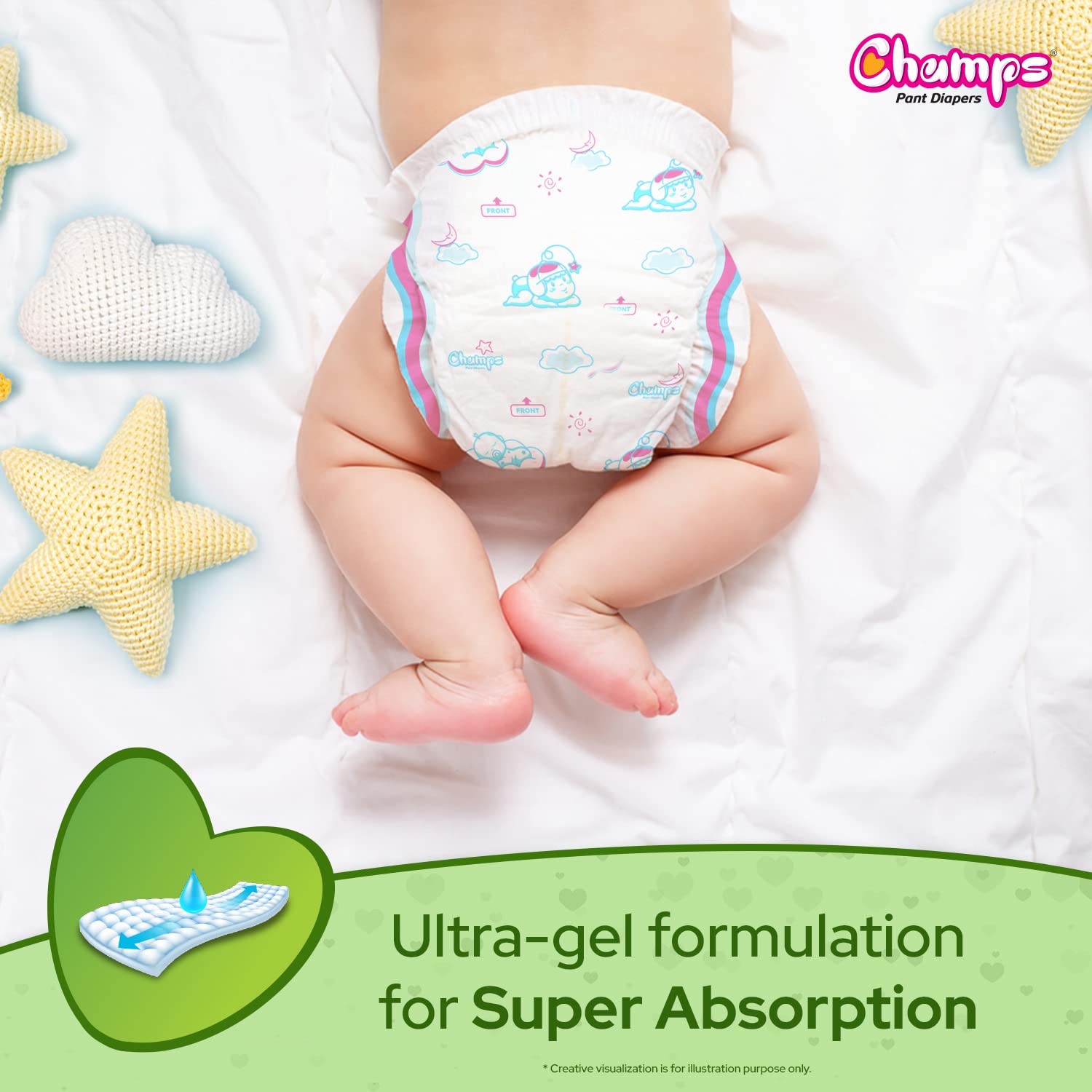Champs Soft and Dry Baby Diaper Pants 78 Pcs (Small Size S78) - Springkart 