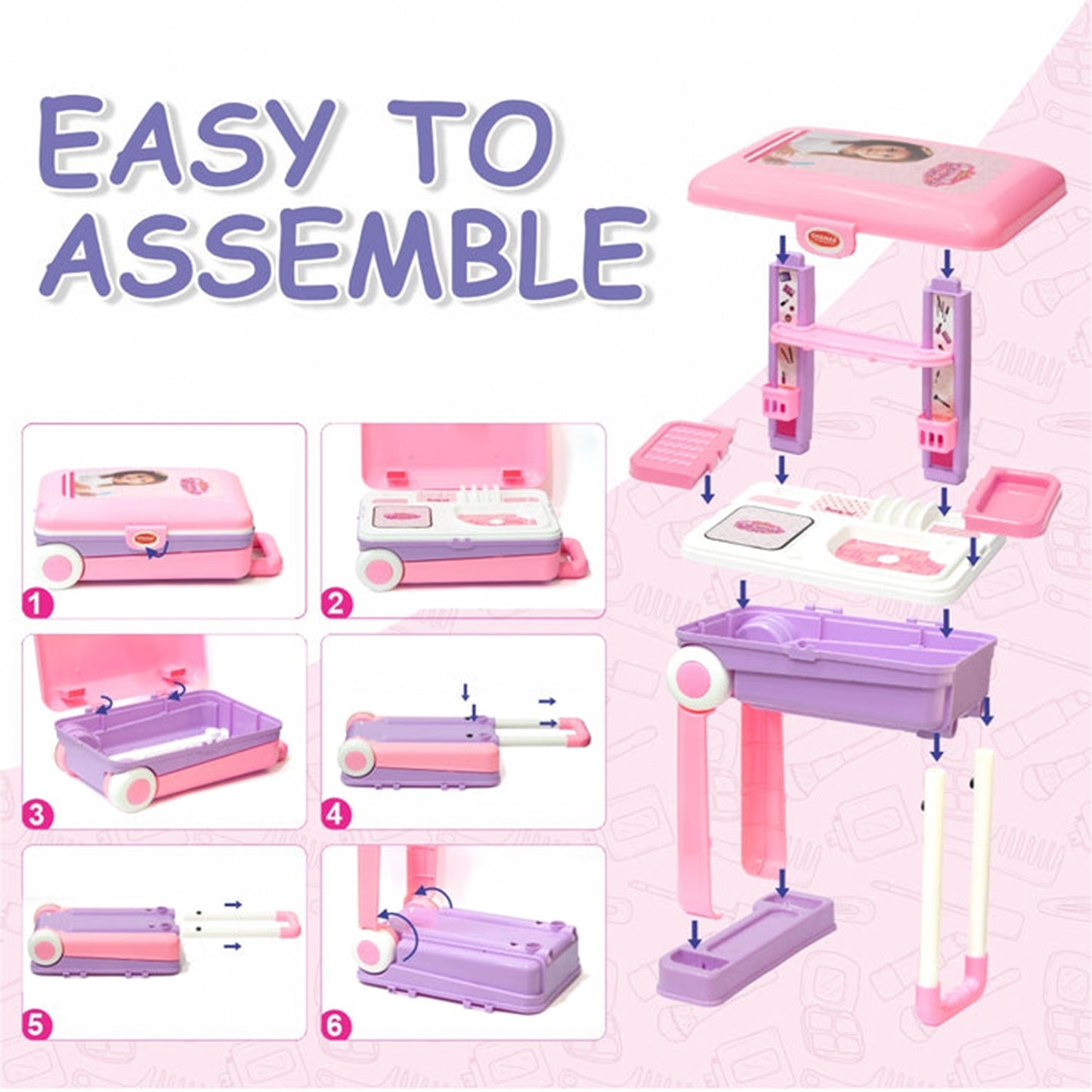 Big Beauty Set Suitcase On Wheel, The Ultimate Beauty Set On Wheels for Girls, Makeup Kit is Easy to Clean & Use, Portable Beauty Set with 25 Pieces for 3 Years BIS Approved. (Beauty Set Trolley) - Springkart 