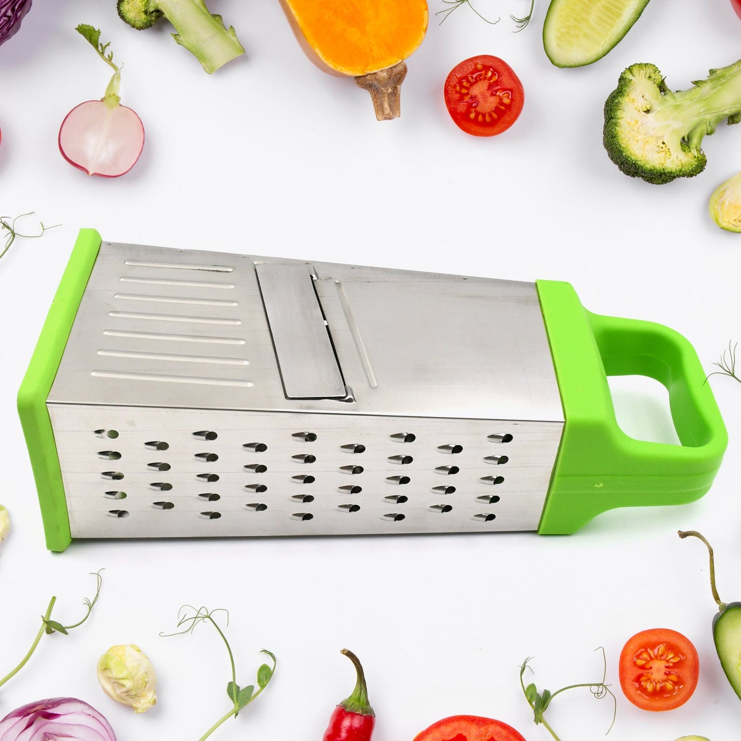 Miracle 5 In 1 Multifunctional Stainless Steel, Cheese Grater With Handle Stainless Steel Material Food Grater For Carrot, Cheese, Panner, Lemon or orange Peel and other Vegetable & Fruit   - Springkart 