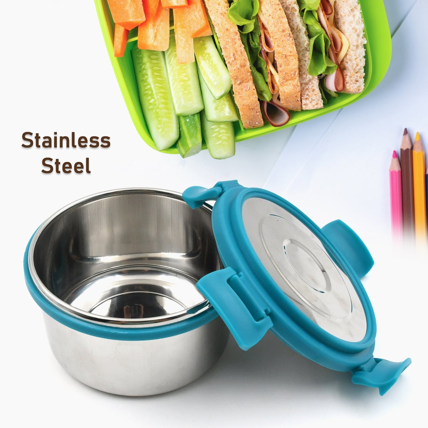 Miracle Solo round Lunch box High Grade Stainless Steel Double Wall Insulated 300ML Food Container 4 Lock Clip Leak Proof Lid, Best Return Gift for Any Occasion (1 Pc) - Springkart 