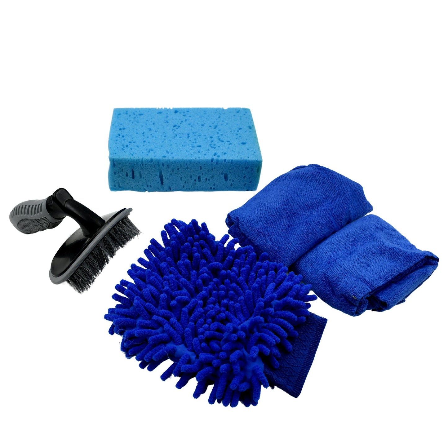 Car / Bike Cleaning Combo Microfiber Car Wash Sponge and Gloves, Automobile Cleaning Sponges, 2 Wash Towel, 1 Brush, 1 Sponge, 1 Gloves, Car Wash Cleaning Tools Kit (5 Pcs Set) - Springkart 