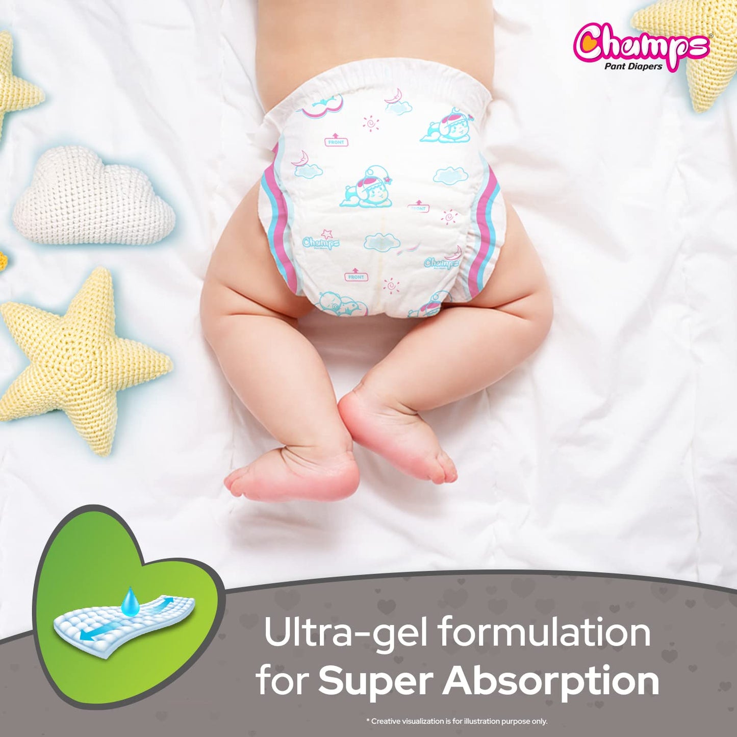 Baby Diaper High Absorbent Pant Diapers, Champs Soft and Dry Baby Diaper Pants Xl 54 Pcs (Extra Large , XL54 Pieces) - Springkart 