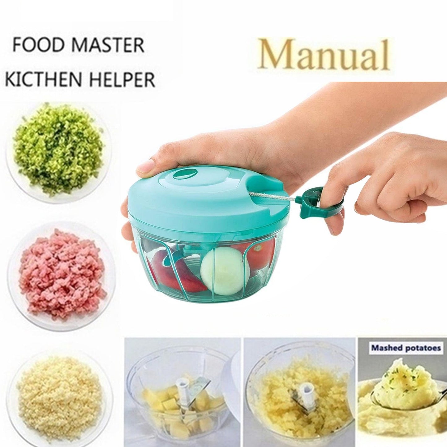 Manual Food Chopper, Compact & Powerful Hand Held Vegetable Chopper / Blender - Springkart 
