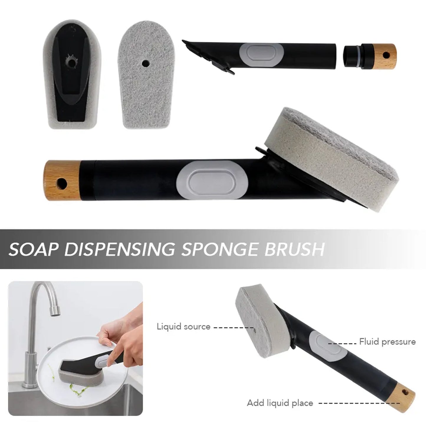 Cleaning Brushes Set, Scrub Brush Bathroom Brush, Long Handle Liquid Dispenser Pot Washing Brush - Springkart 