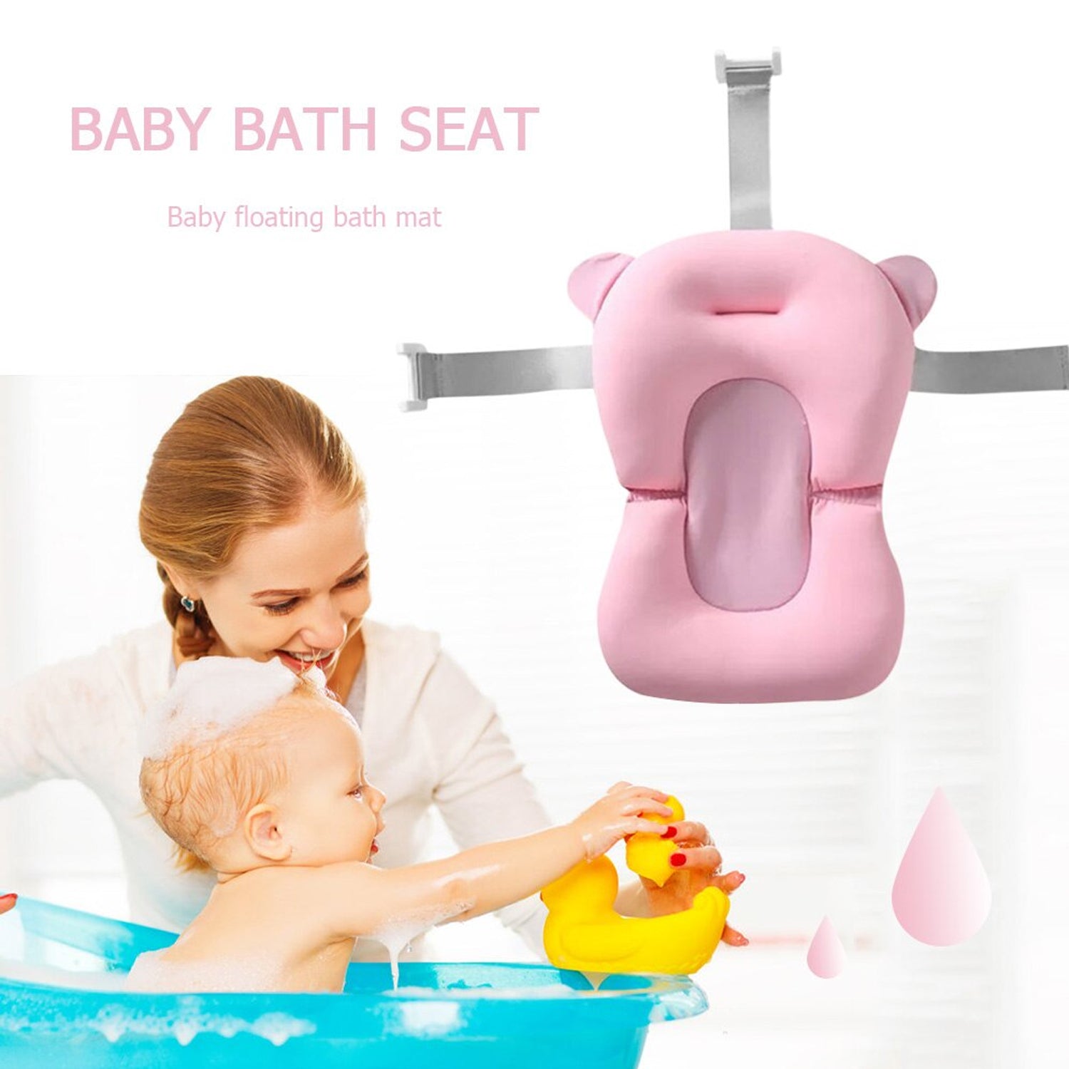 Baby Bath Pillow Newborn Anti-Slip Bathtub Pad Foldable with Strap For 0-6 Month Baby - Springkart 