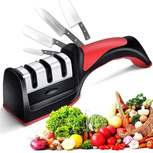 Manual Red Knife Sharpener 3 Stage Sharpening Tool for Ceramic Knife and Steel Knives. - Springkart 