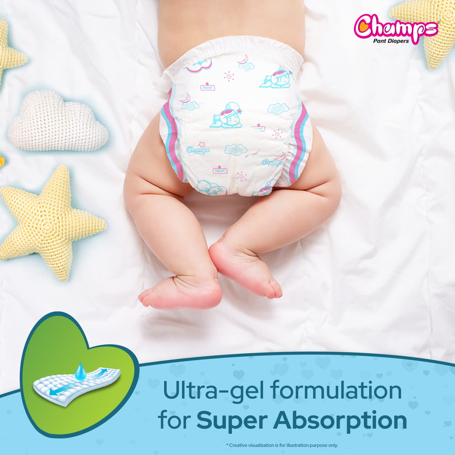 Champs Soft and Dry Baby Diaper Pants 74 Pcs (Medium Size M74) - Springkart 