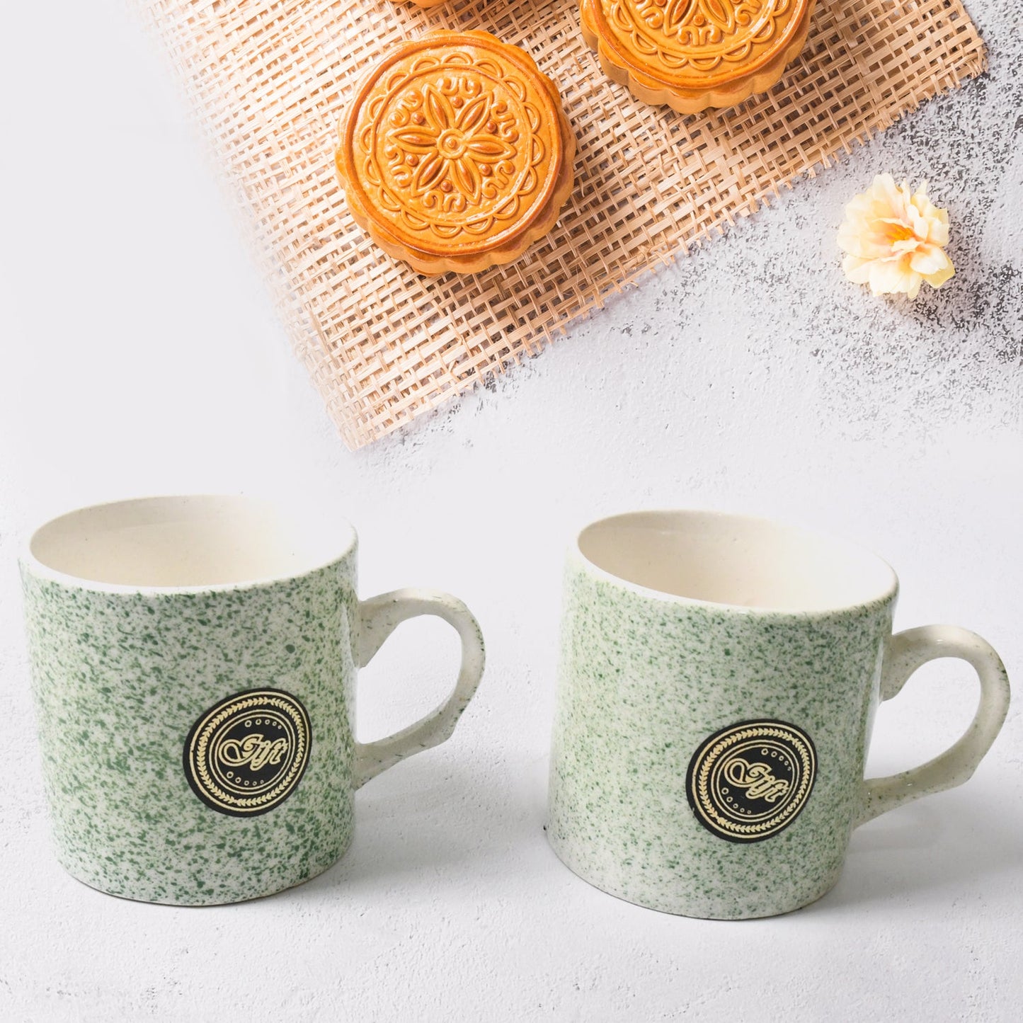 Alpino Ceramic Tea / Cups Set With Plastic Serving 2 Compartment Platter, Milk Cup / Mug, Coffee Cup, Tea Cup BPA Free Food Grade, or Outdoor for Household Gift For Birthday (3 Pcs Set) - Springkart 