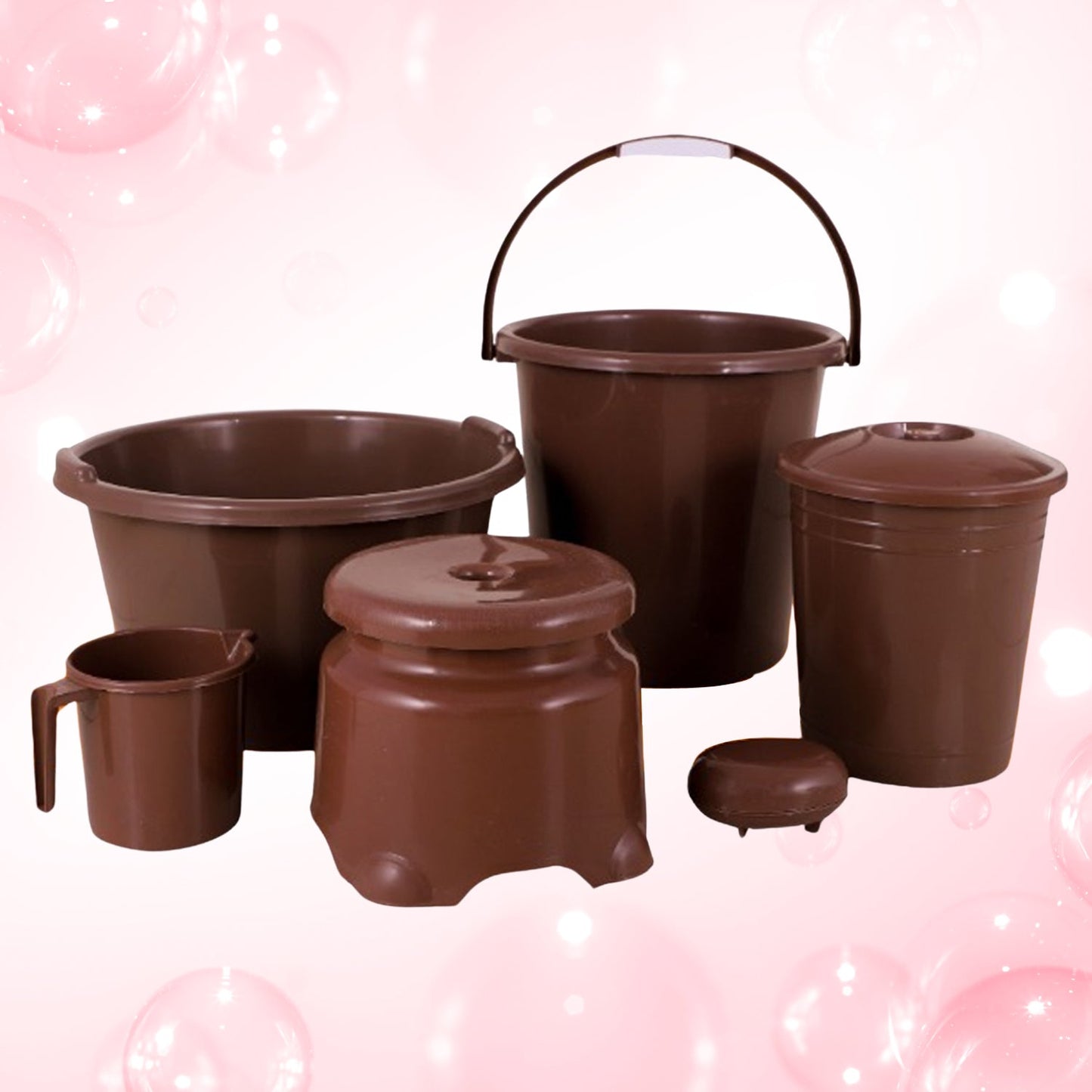 Plastic Bathroom Accessories Set 6 pcs Bath Set Bathroom Bucket with Dustbin Mug, Stool, Soap Case,Tub ( 6 Pcs Set ) - Springkart 