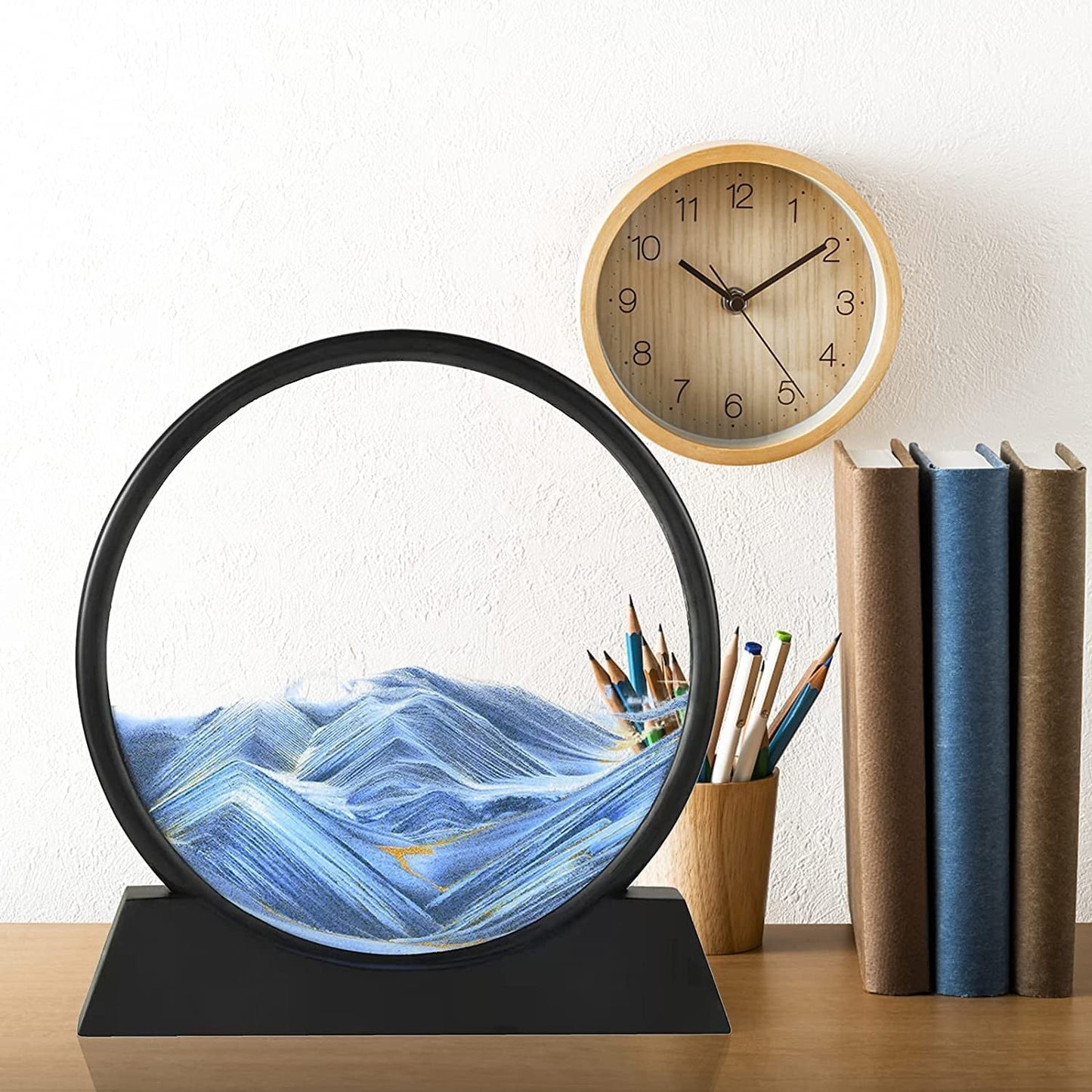 Moving Sand Art Picture Decor, 3D Deep Sea Sandscape Liquid Motion, Round Glass Frame Display Flowing Sand Relaxing Gift for Kids Adults Painting Artistic Sandscape for Home, Office, Ornament Desktop Art Bookshelves Decoration (1 Pc ) - Springkart 