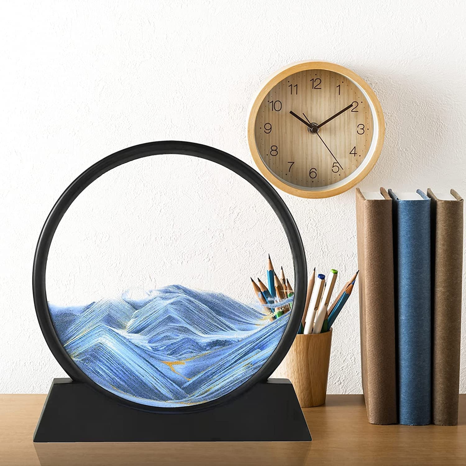 Moving Sand Art Picture Decor, 3D Deep Sea Sandscape Liquid Motion, Round Glass Frame Display Flowing Sand Relaxing Gift for Kids Adults Painting Artistic Sandscape for Home, Office, Ornament Desktop Art Bookshelves Decoration (1 Pc ) - Springkart 