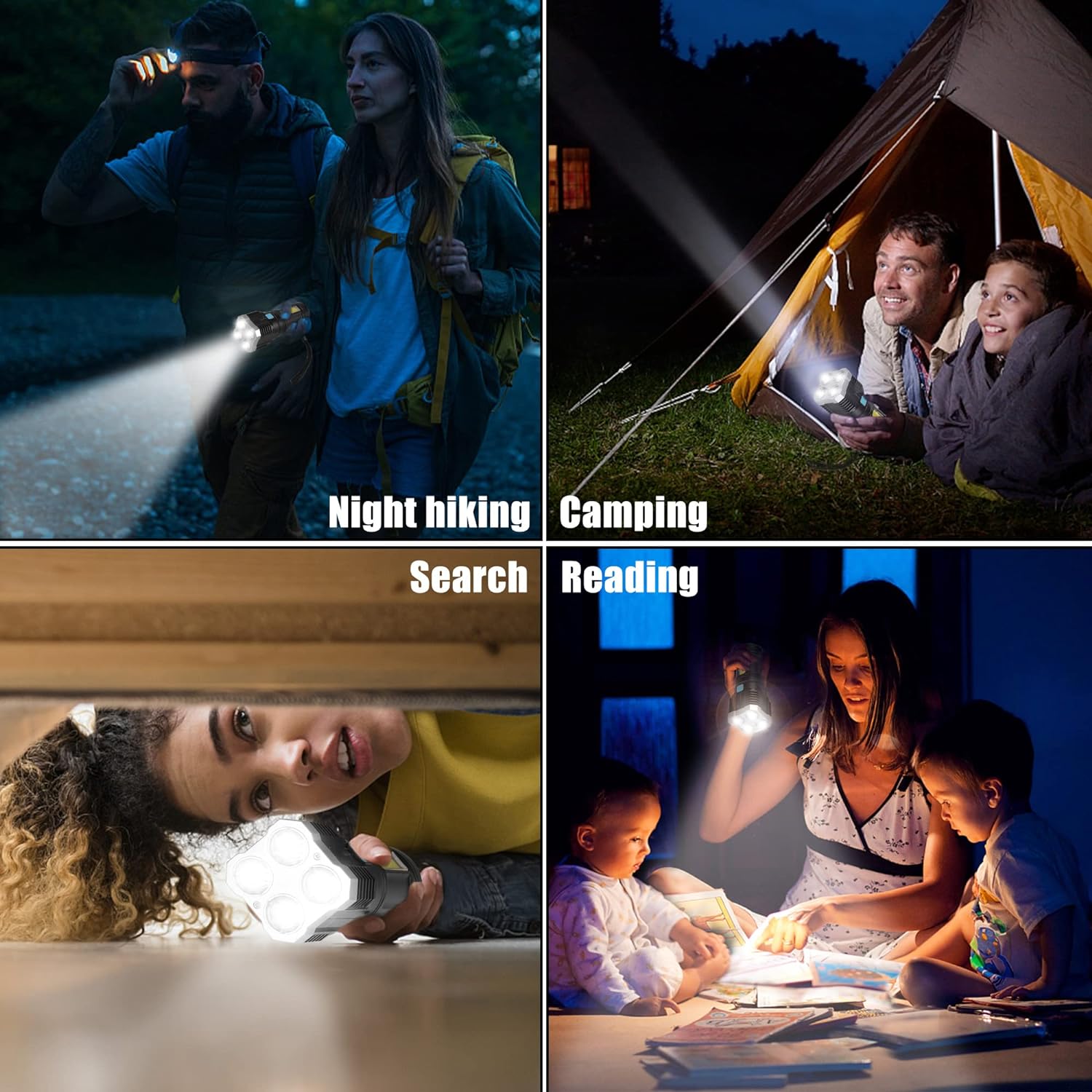 Multifunctional Strong 4 LED Torch Light, Portable Rechargeable Flashlight Long Distance Beam Range 800 Lumens COB Light 4 Mode Emergency for Hiking, Walking, Camping (4 LED Torch) - Springkart 