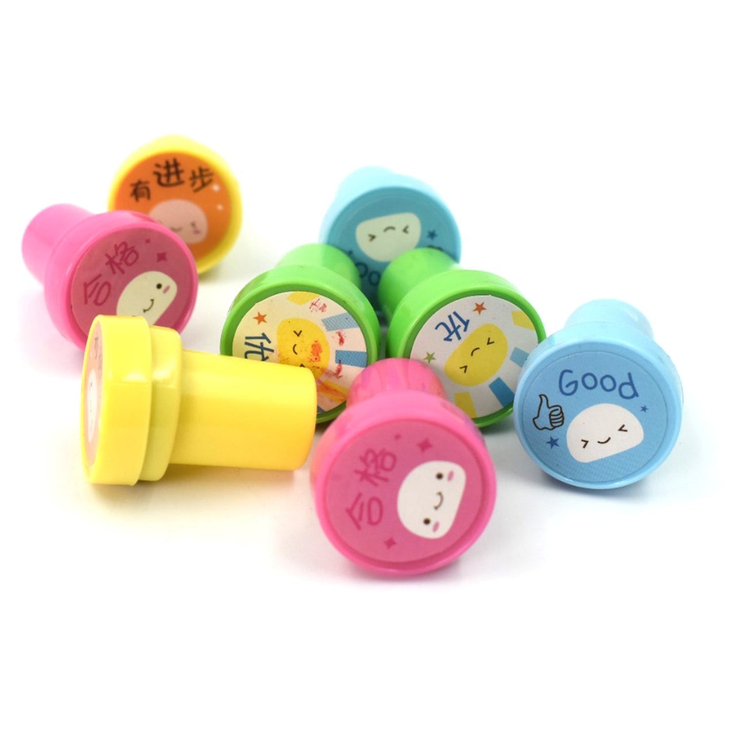 Emoticon Stamps 8 pieces in Round Shape Stamp for Kids Theme Stamps for School Craft & Prefect Gift for Teachers, Parents and Students (Multicolor) - Springkart 