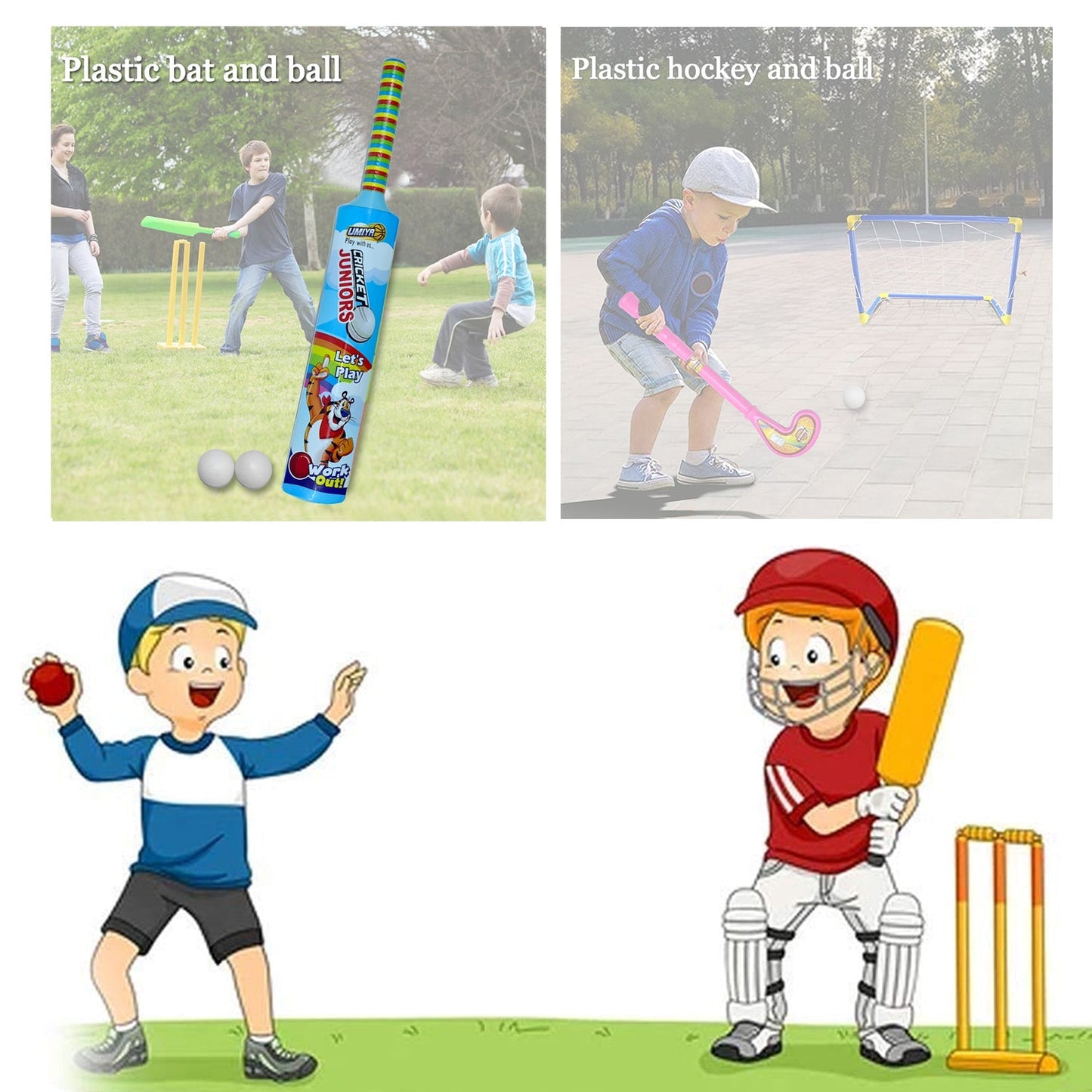 Combo of Light Weight Plastic Bat, Ball & Hockey for Kids - Springkart 