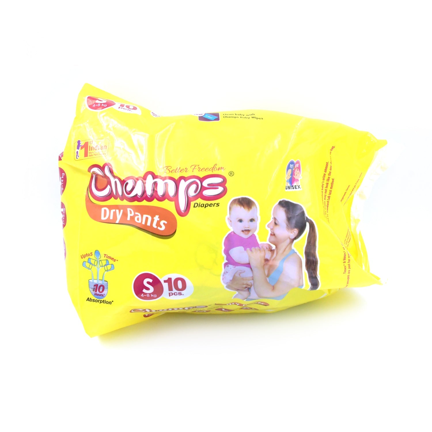 Champs Travel Diapers (Small, 10 Pcs): Leakproof, Soft & Dry, Baby Diaper Pants - Springkart 