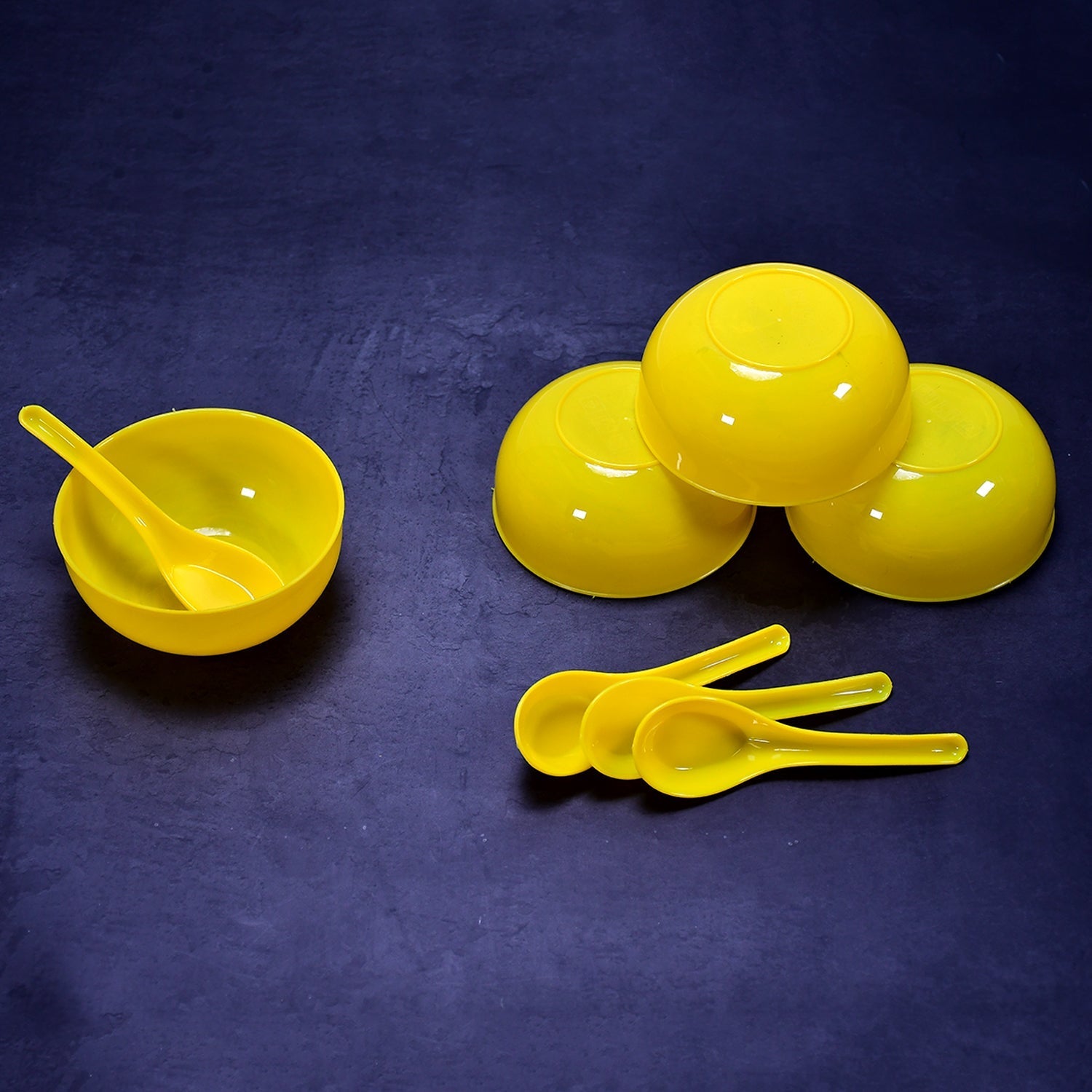 Soup bowl and spoon set, plastic, 6 pieces