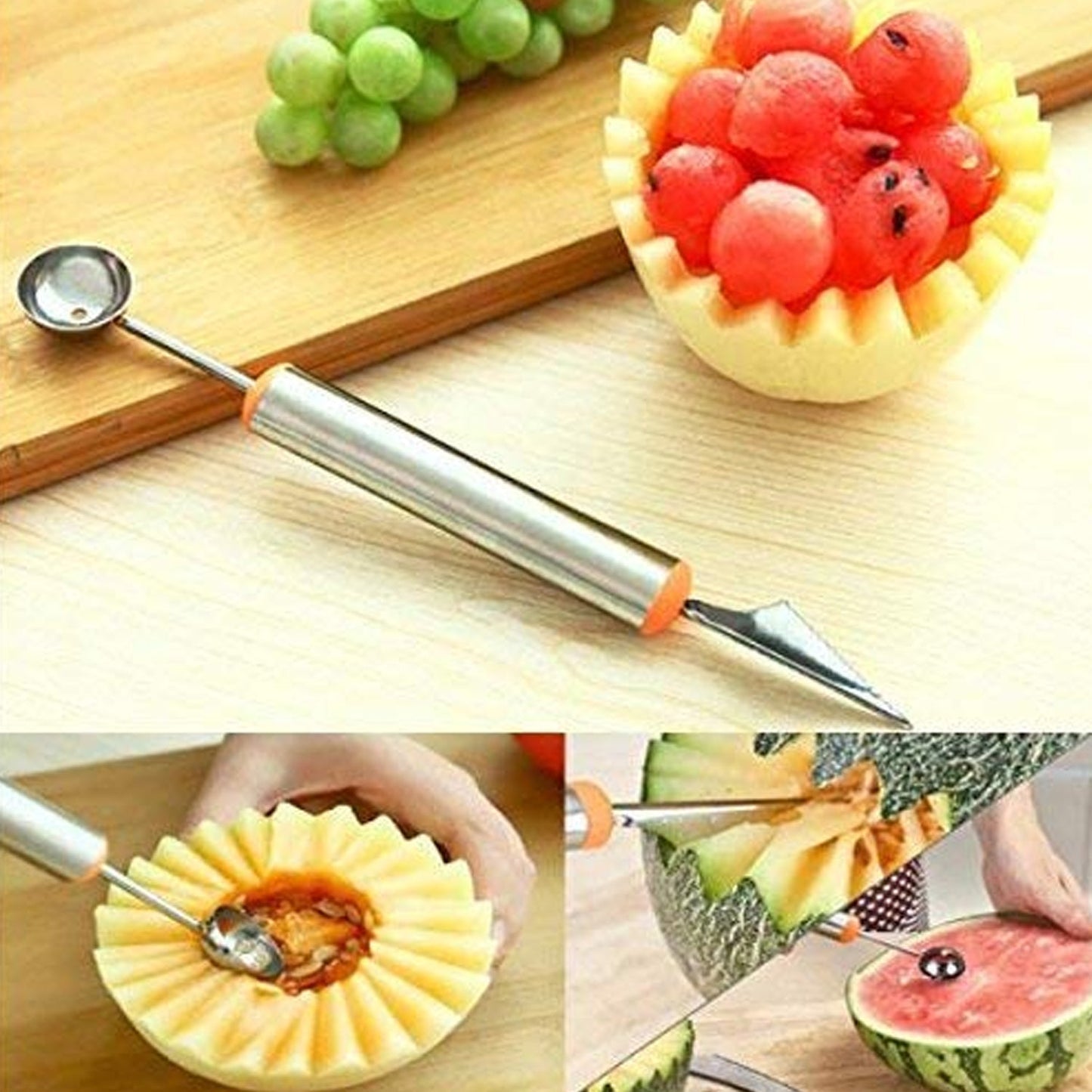 Multifunctional 2 in 1 Melon Baller - Stainless Steel Dig Scoop with Fruit Carving Knife. - Springkart 
