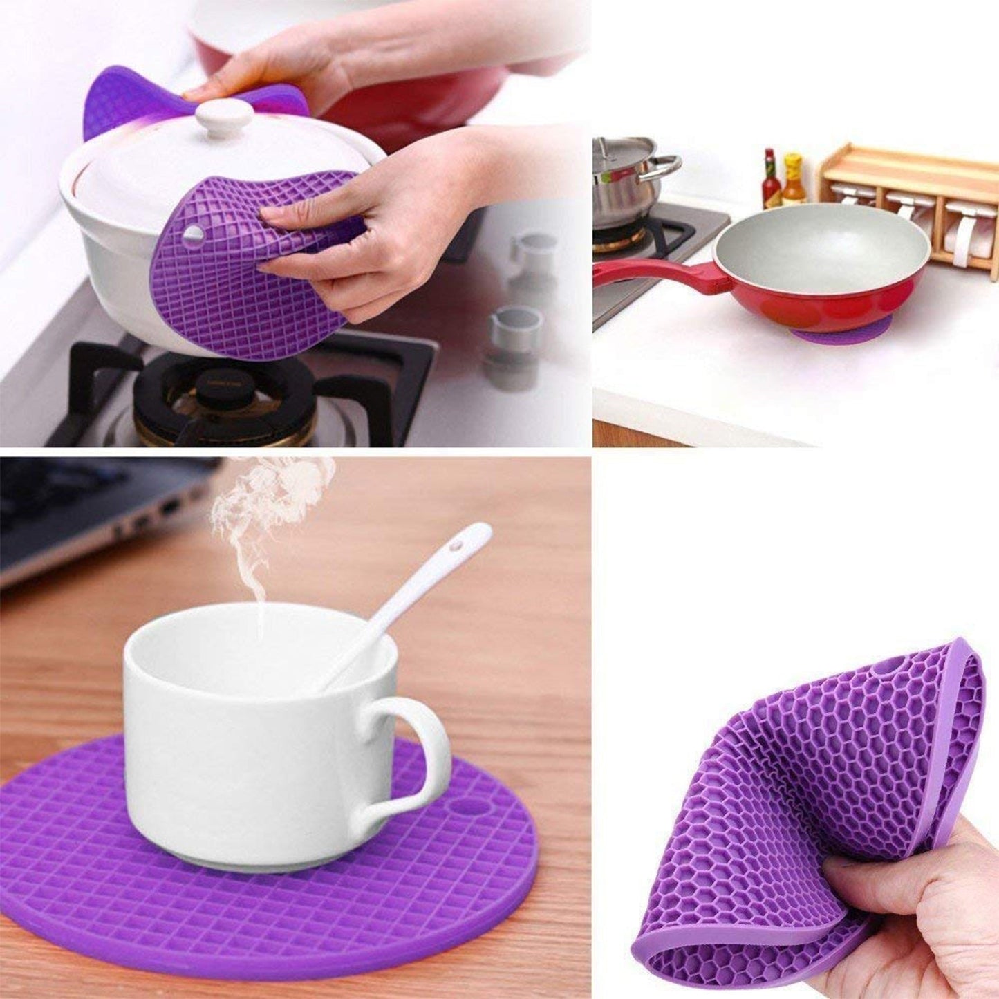 Mat, 4 Pc Silicon Hot Mat For Placing Hot Vessels And Utensils Over It Easily Without Having Any Visible Marks On Surfaces. - Springkart 