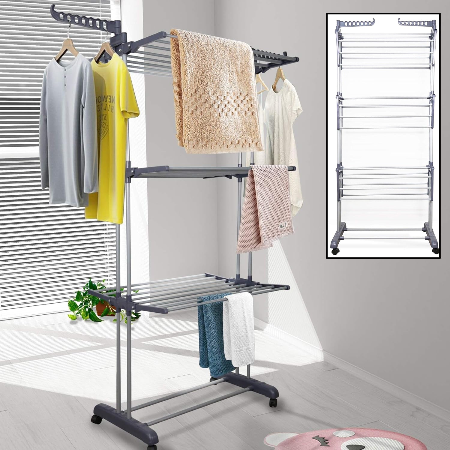 Premium Heavy Duty Stainless Steel 3 Layer Foldable Cloth Drying Stand (1 Set / With Color Box) - Springkart 
