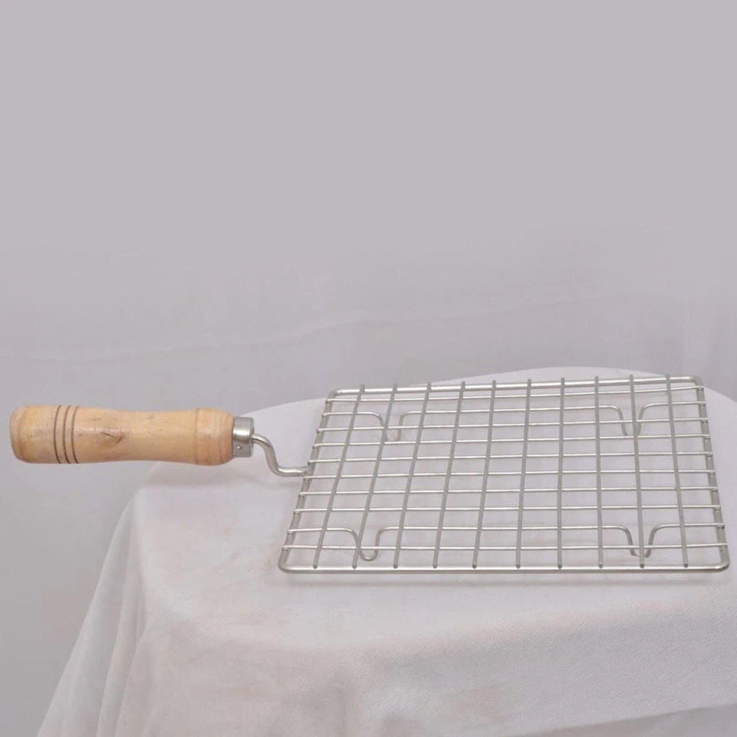 Kitchen Square Stainless Steel Roaster Jali, Barbecue Grill with Wooden Handle - Springkart 