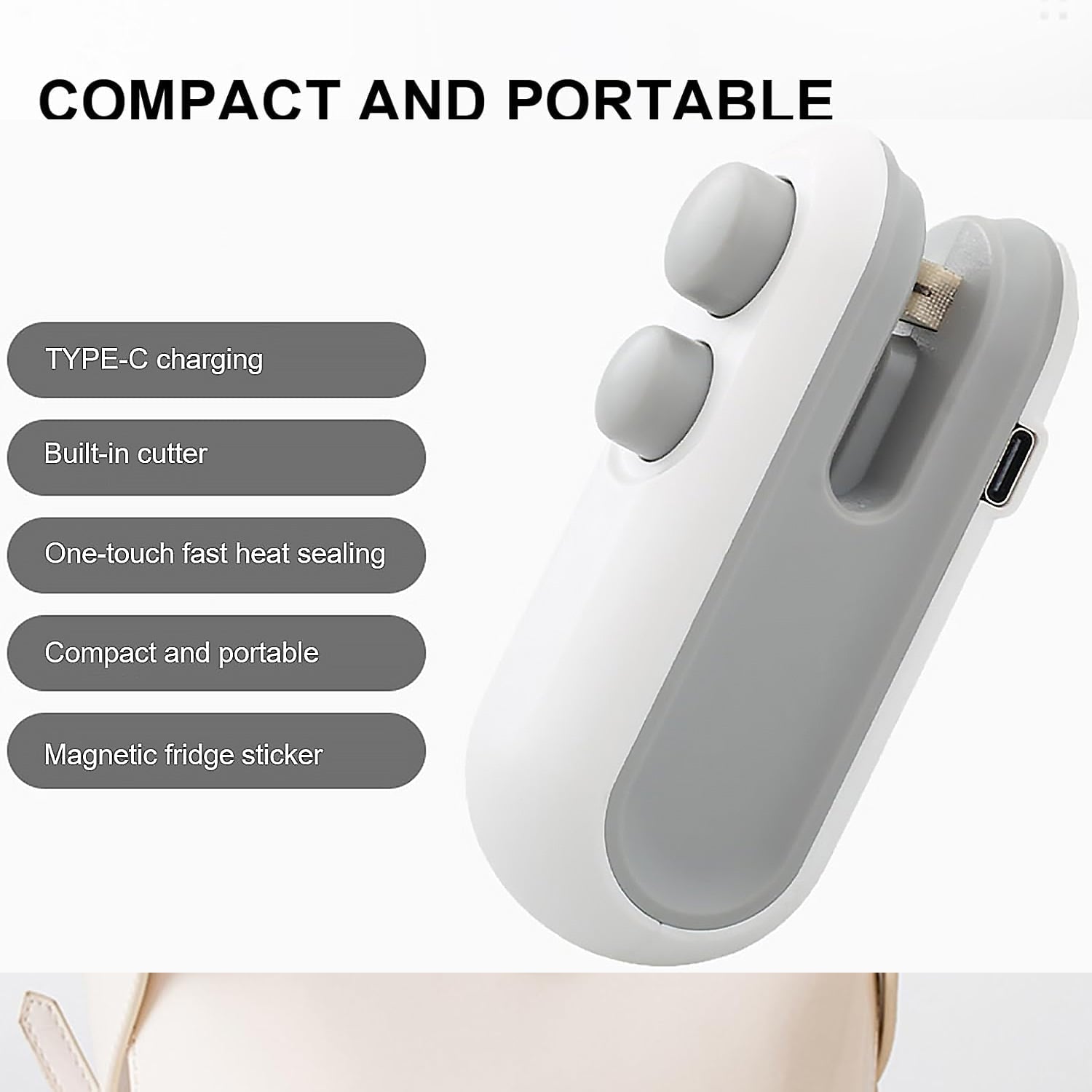 Mini Bag Sealer, 2 in 1 Seal & Cutter Heat Sealers, TYPE-C USB Charging Portable Bag Reseller, Handle Food Sealer, Sealing Machine for Food Storage Plastic Bags Snacks Keep Food Fresh - Springkart 