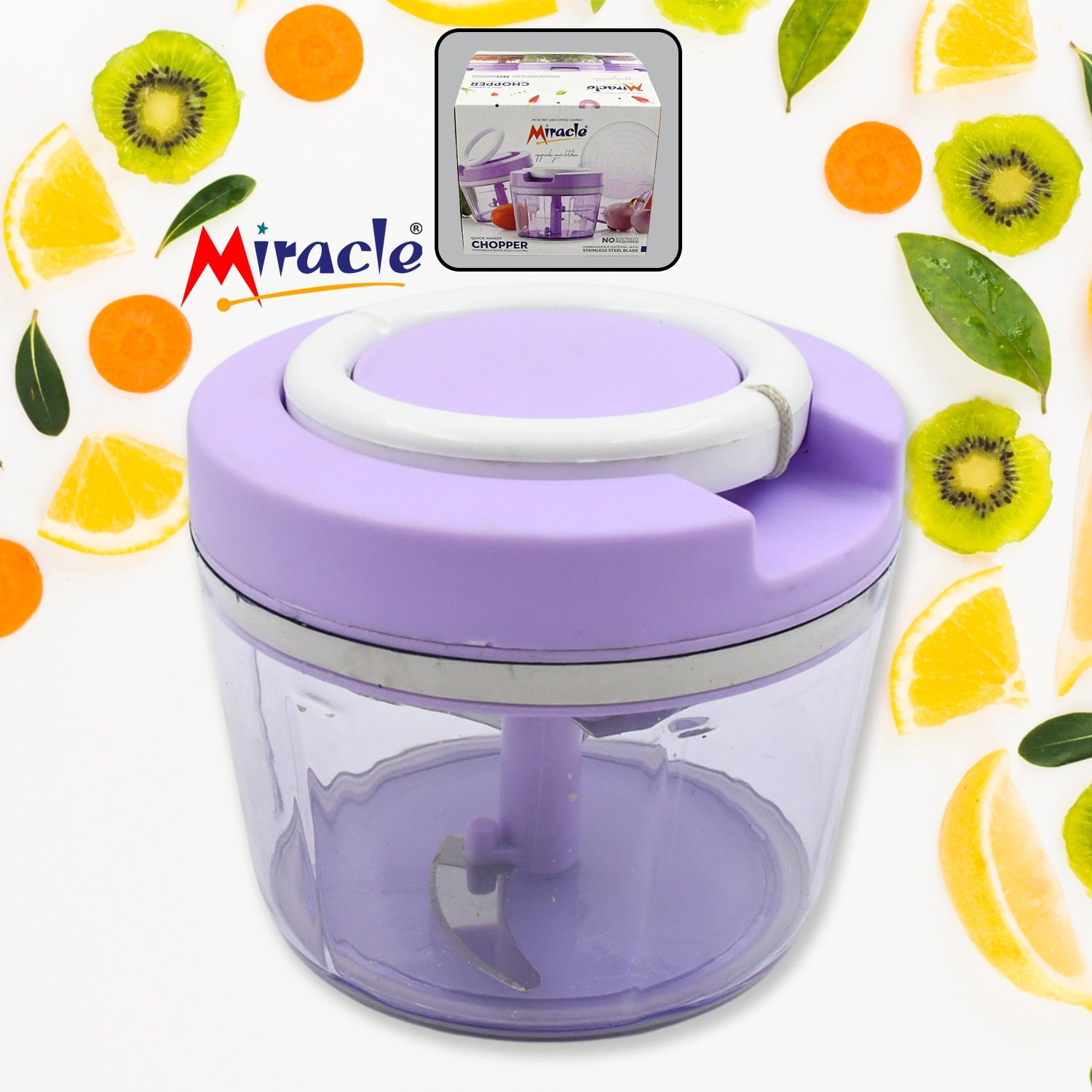 Miracle Ring Chopper, Quick Handy Chopper, Vegetable and Fruit Chopper With Lid | Chop in 10 Seconds | Mini Portable Food Processor for Kitchen with 3 Blades for Effortless Chopping of Onion, Veggies - Springkart 