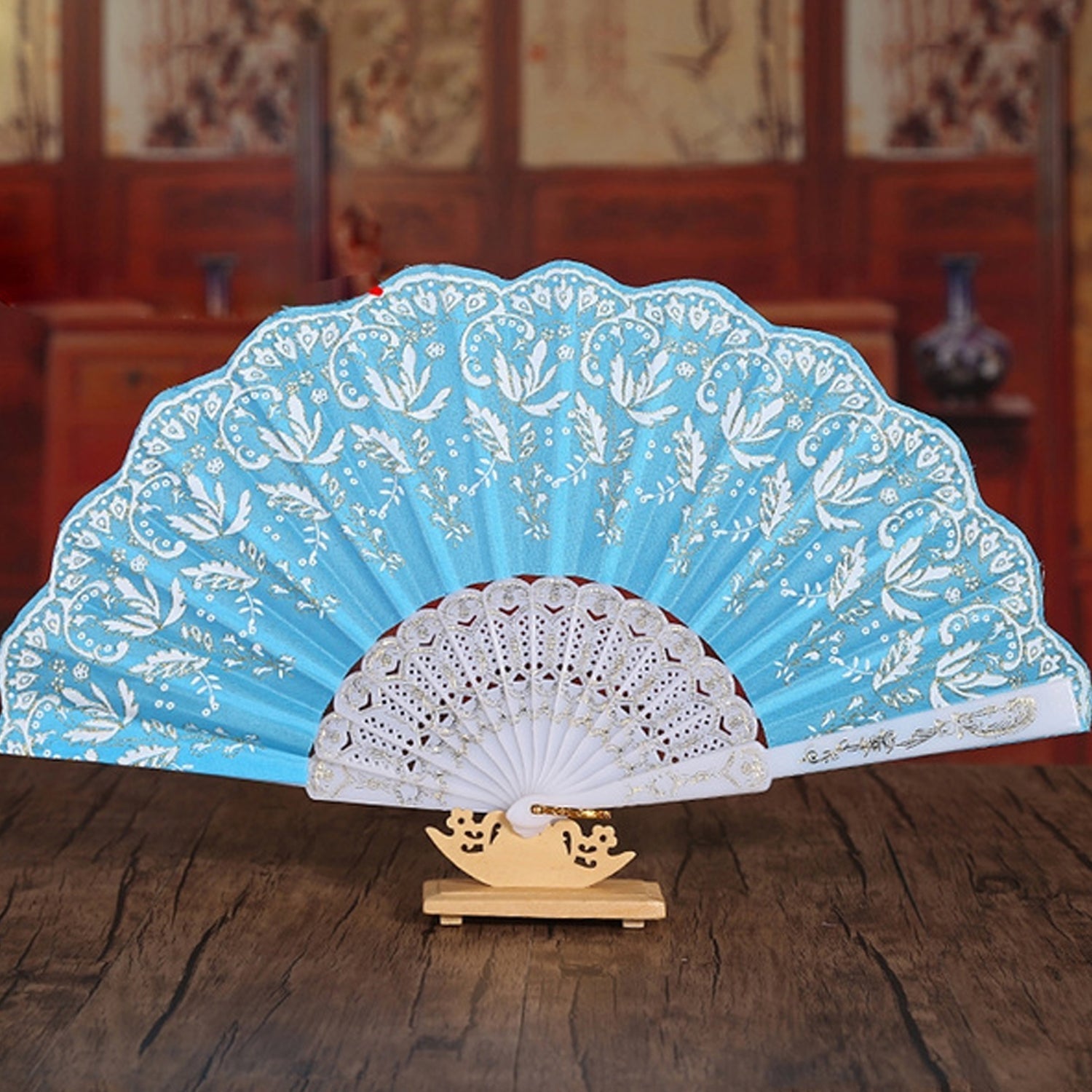 Hand Folding Fan, Chinese Vintage Style Handheld Fan with Fabric Sleeve - Springkart 