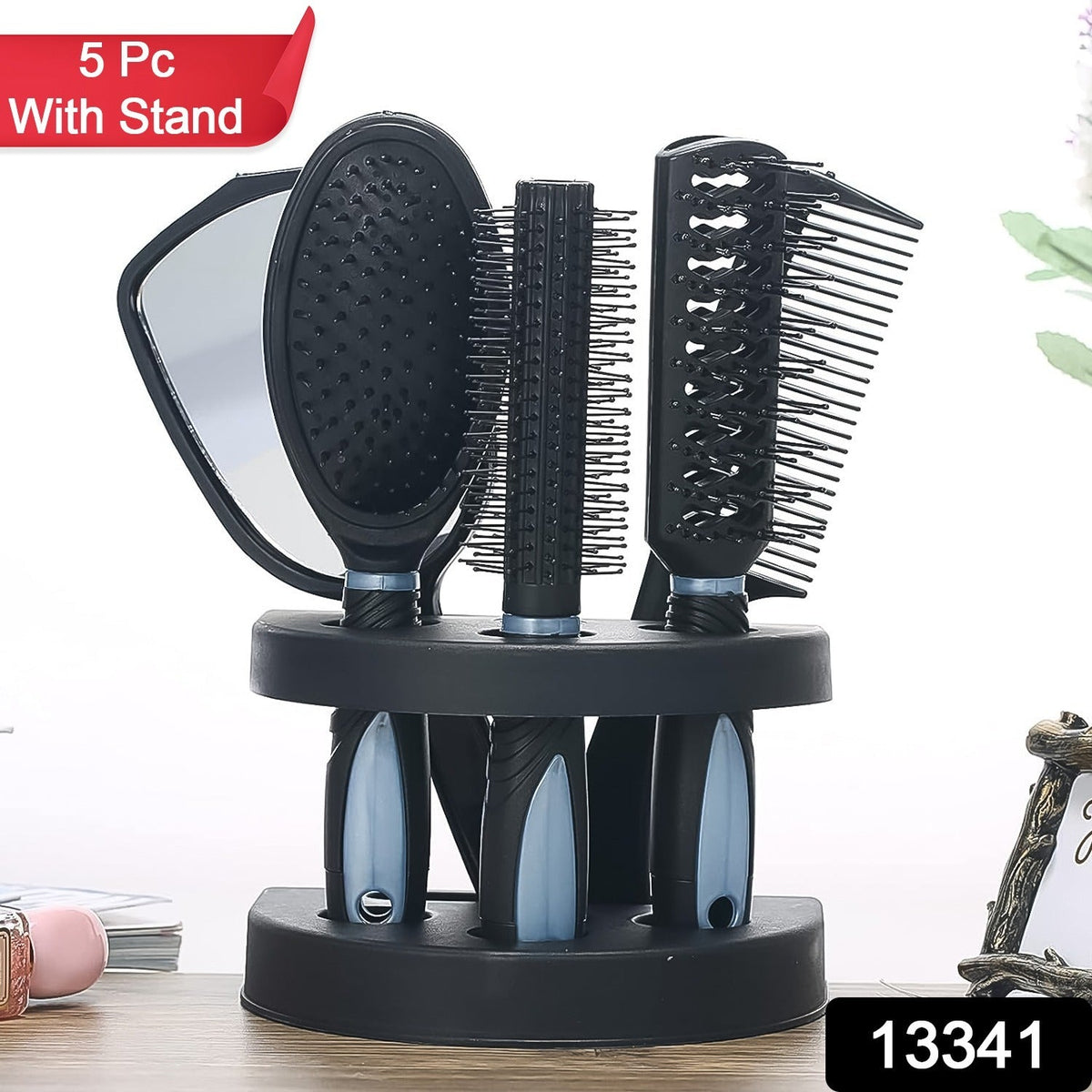 Hair Combs Mirror Set Professional Salon Hair Cutting Brushes Sets (5 Pc With Stand) - Springkart 