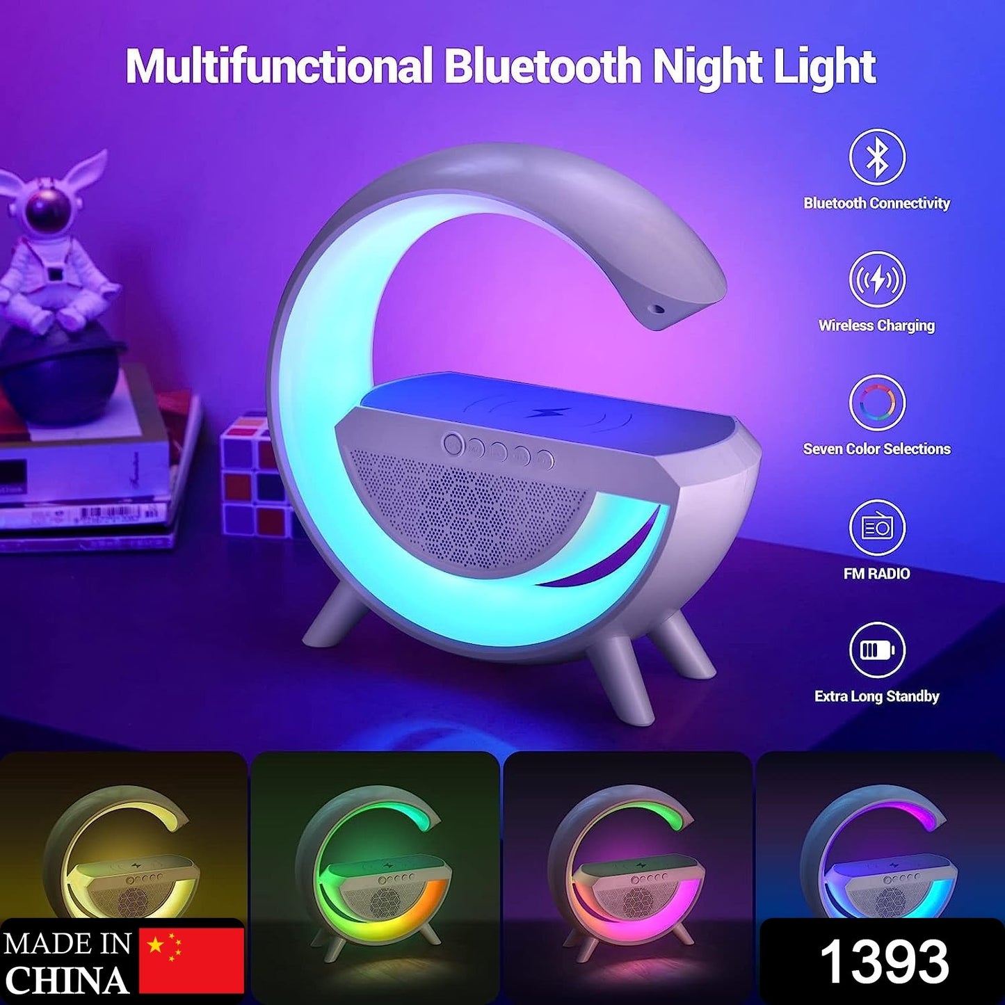 1393 3-in-1 Multi-function Led Night Lamp With Bluetooth Speaker Wireless Charging For Bedroom For Music Party And Mood Lighting - Perfect Gift For All Occasions - Springkart 