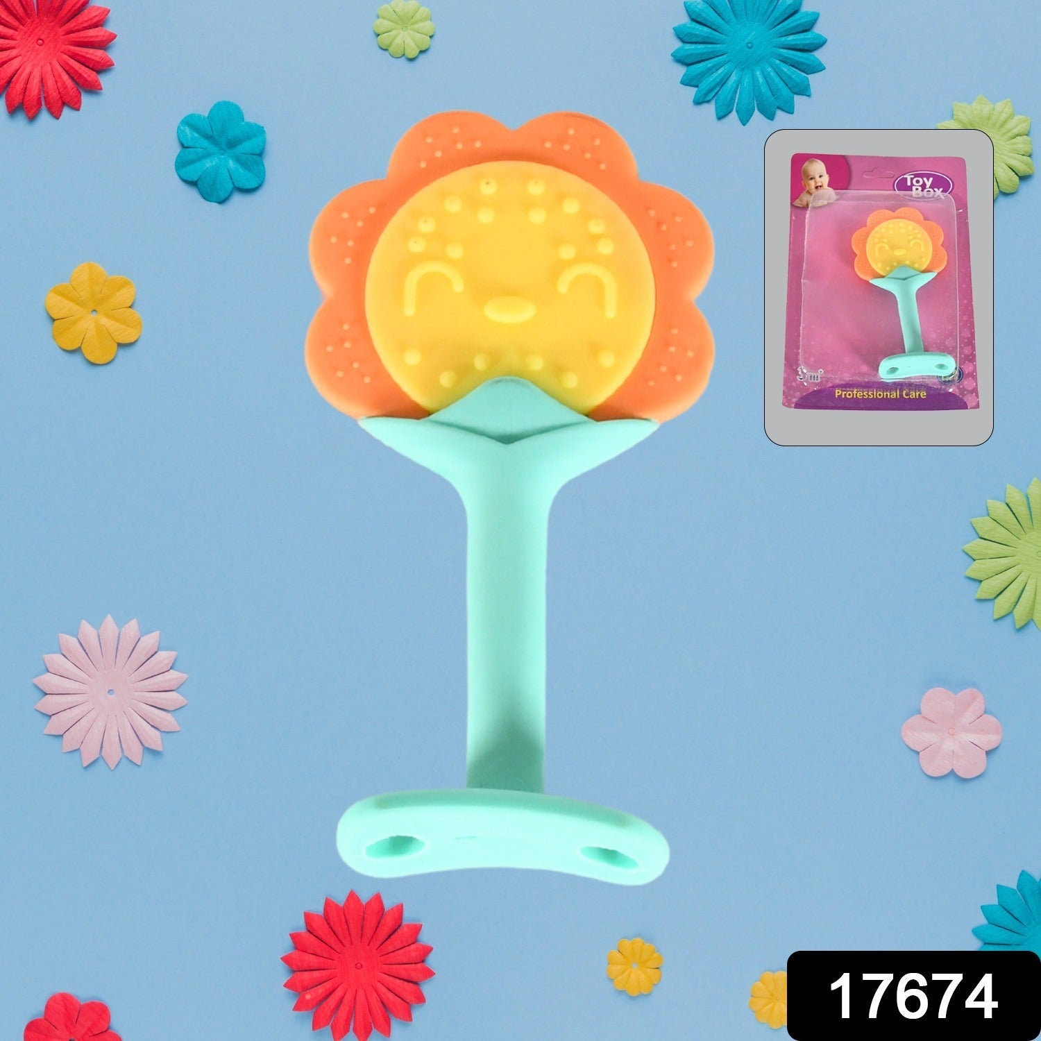 Baby Silicone Teether, Fruit Teether for Toddlers,100% Food Grade Silicone Teether, Non-Toxic & Latex Free Suitable for Kids Above 3 Months Sunflower, Moon Shape(1 Pc) - Springkart 